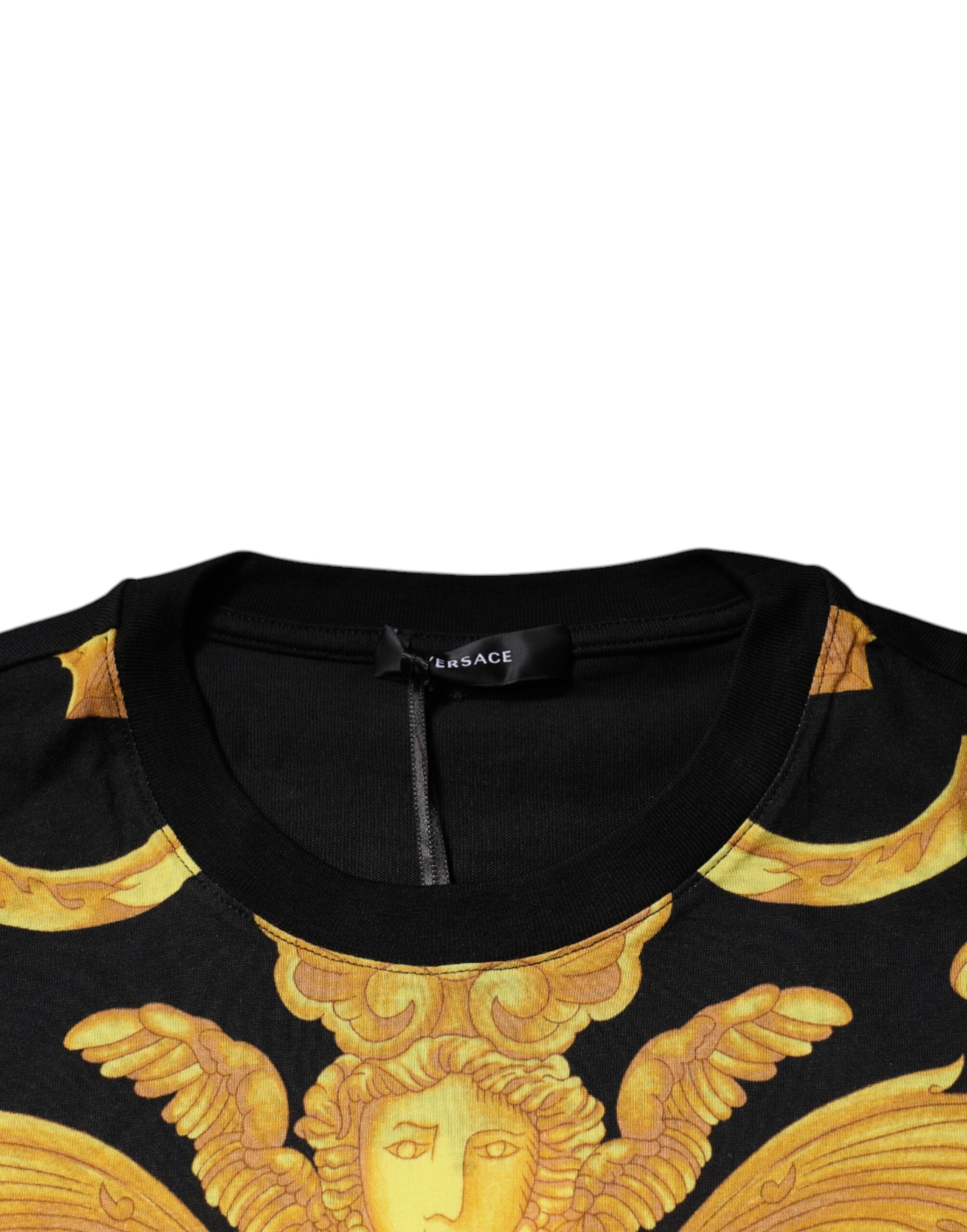 Black Medusa Print Cotton Crew Neck T-shirt - ventzia