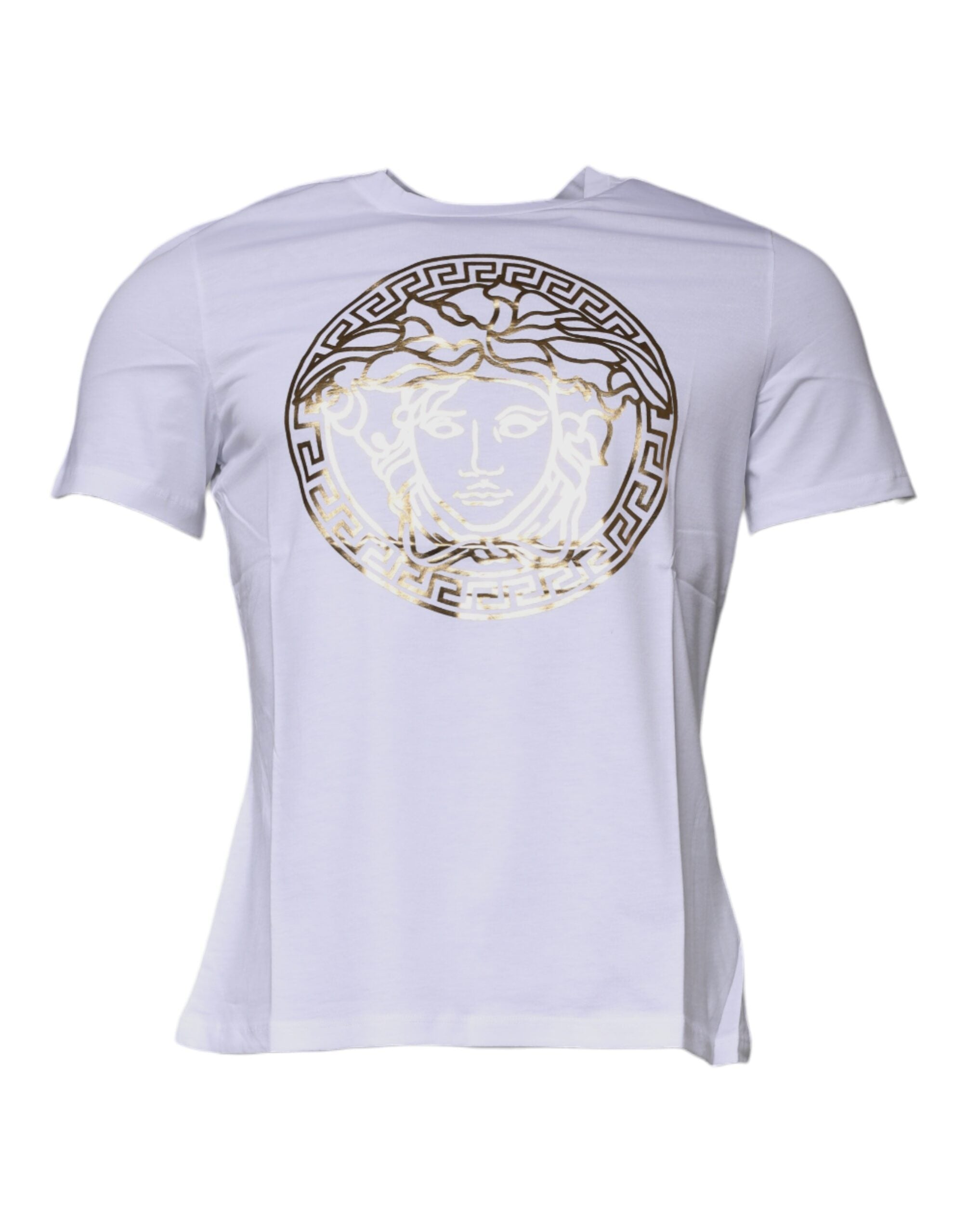 White Medusa Print Cotton Crew Neck T-shirt - ventzia