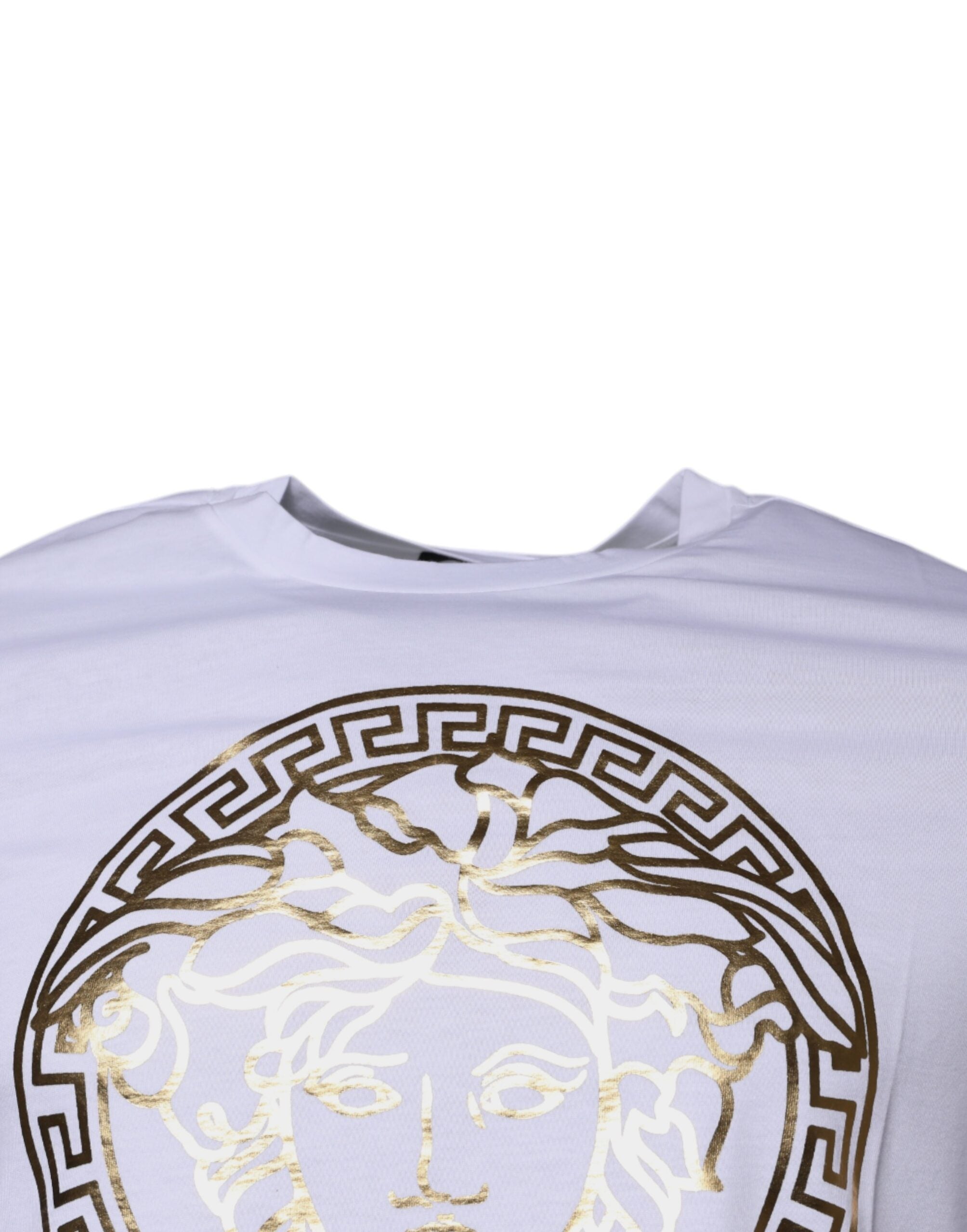 White Medusa Print Cotton Crew Neck T-shirt - ventzia