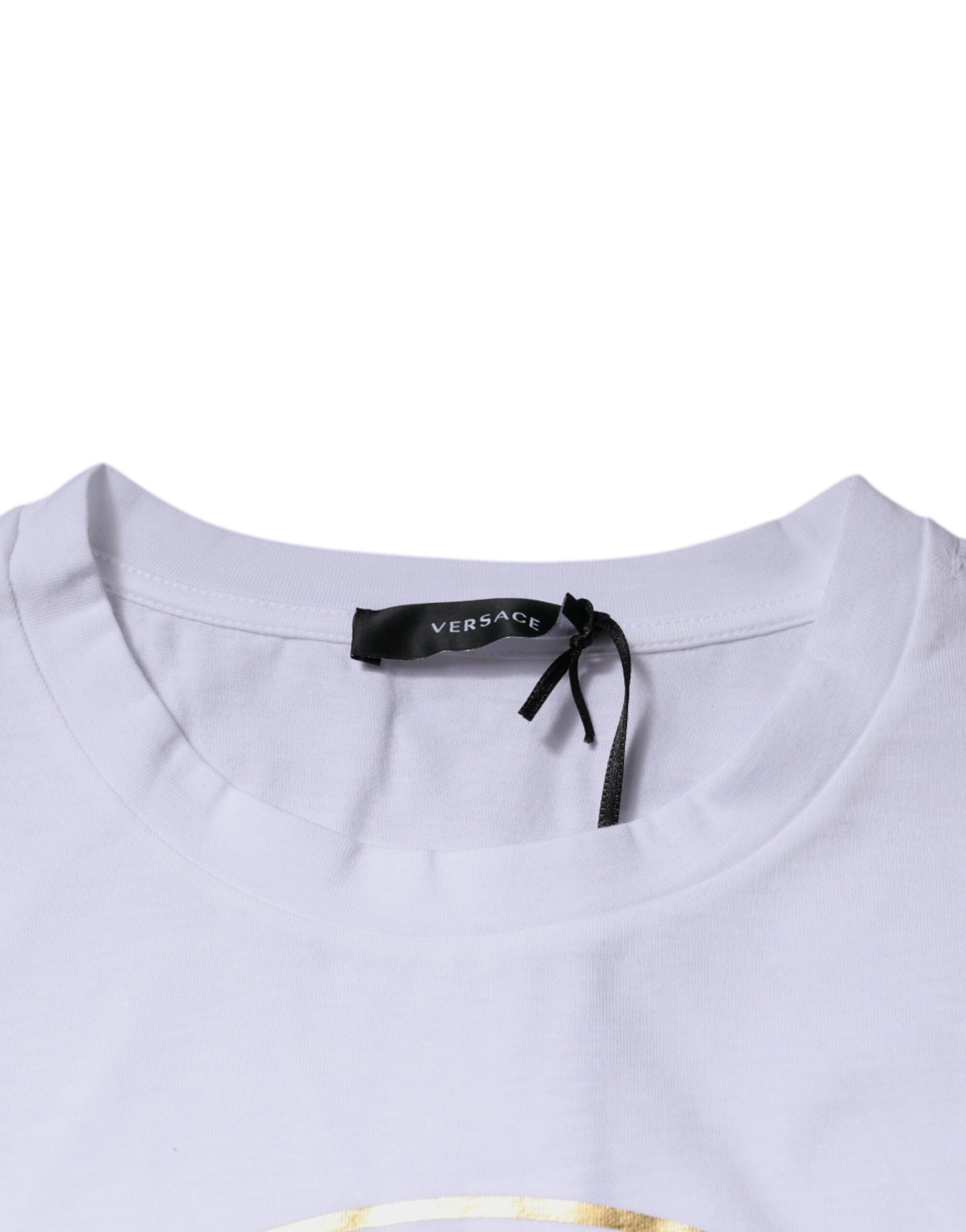 White Medusa Print Cotton Crew Neck T-shirt - ventzia