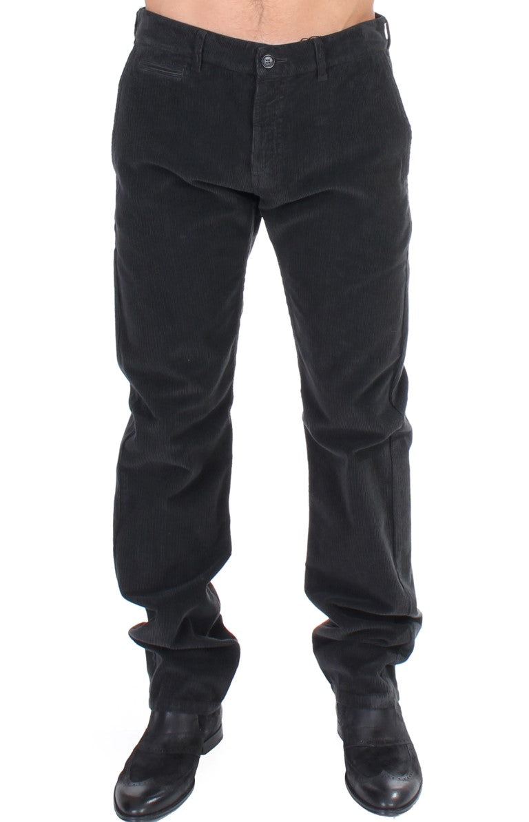Elegant Black Cotton Corduroy Pants - ventzia