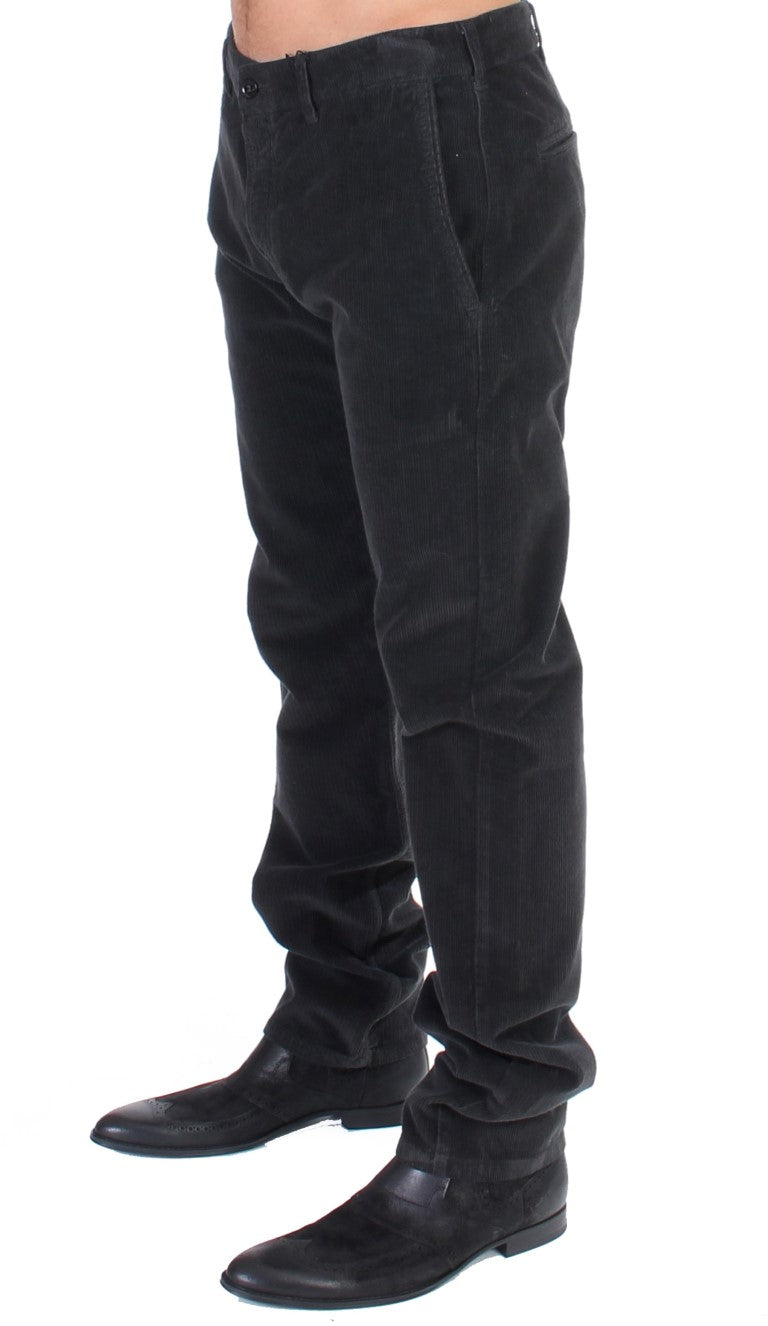 Elegant Black Cotton Corduroy Pants - ventzia