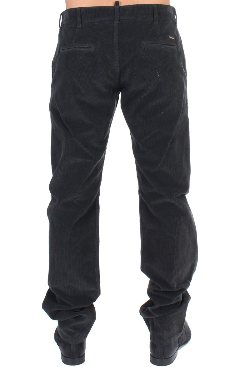 Elegant Black Cotton Corduroy Pants - ventzia