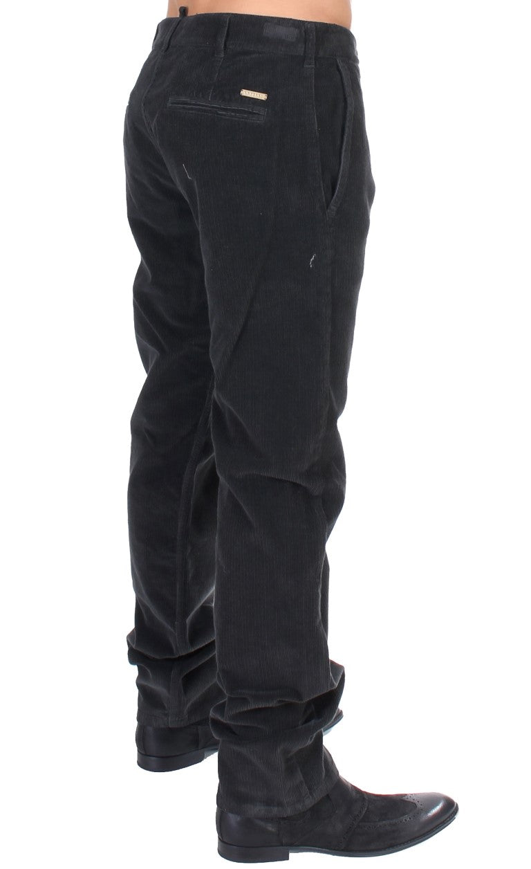 Elegant Black Cotton Corduroy Pants - ventzia