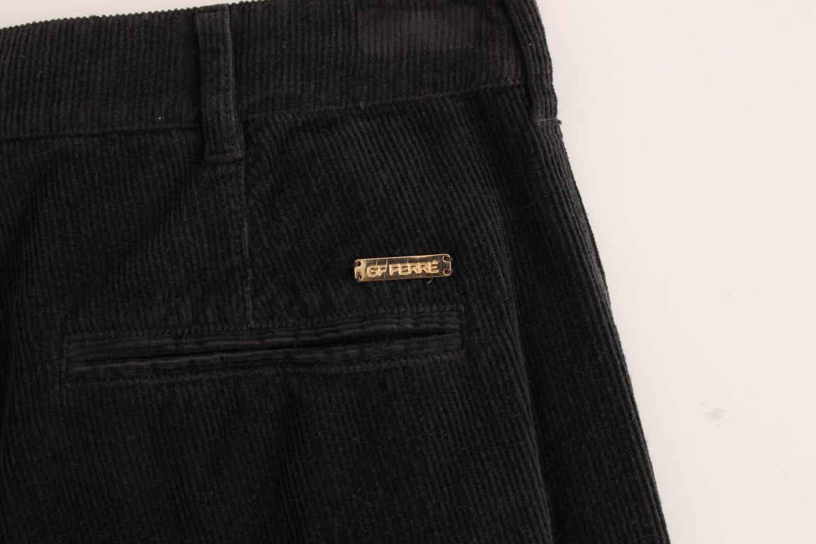 Elegant Black Cotton Corduroy Pants - ventzia