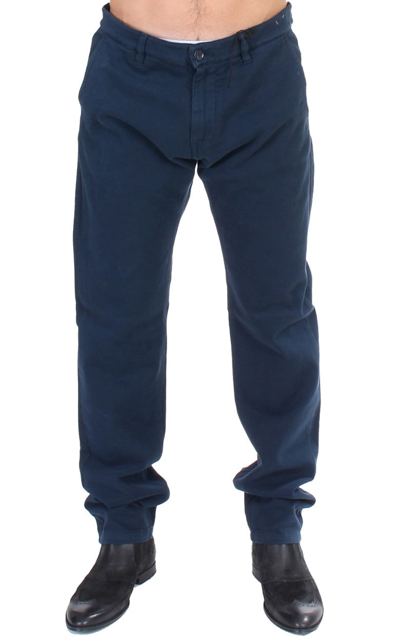 Elegant Blue Cotton Stretch Chinos - ventzia
