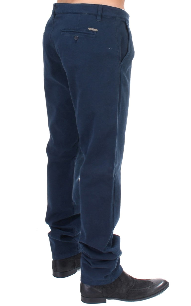 Elegant Blue Cotton Stretch Chinos - ventzia
