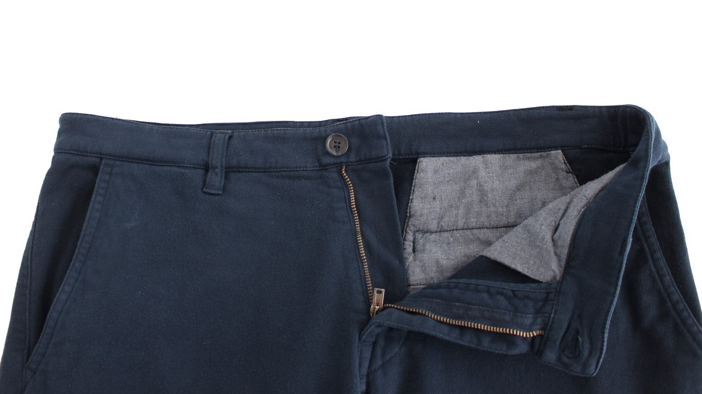 Elegant Blue Cotton Stretch Chinos - ventzia