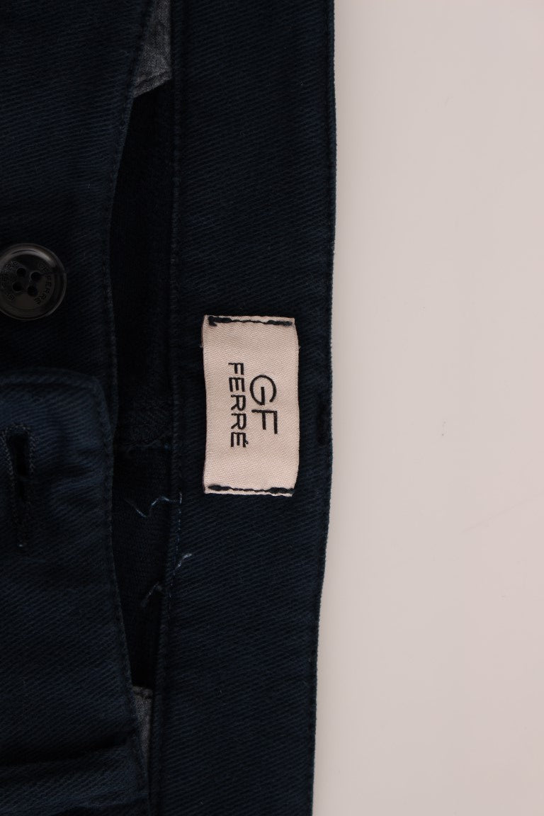 Elegant Blue Cotton Stretch Chinos - ventzia