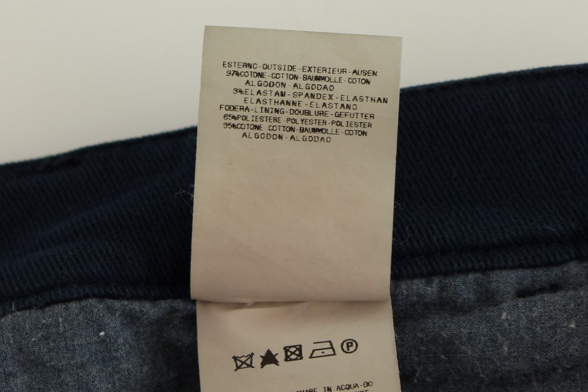 Elegant Blue Cotton Stretch Chinos - ventzia