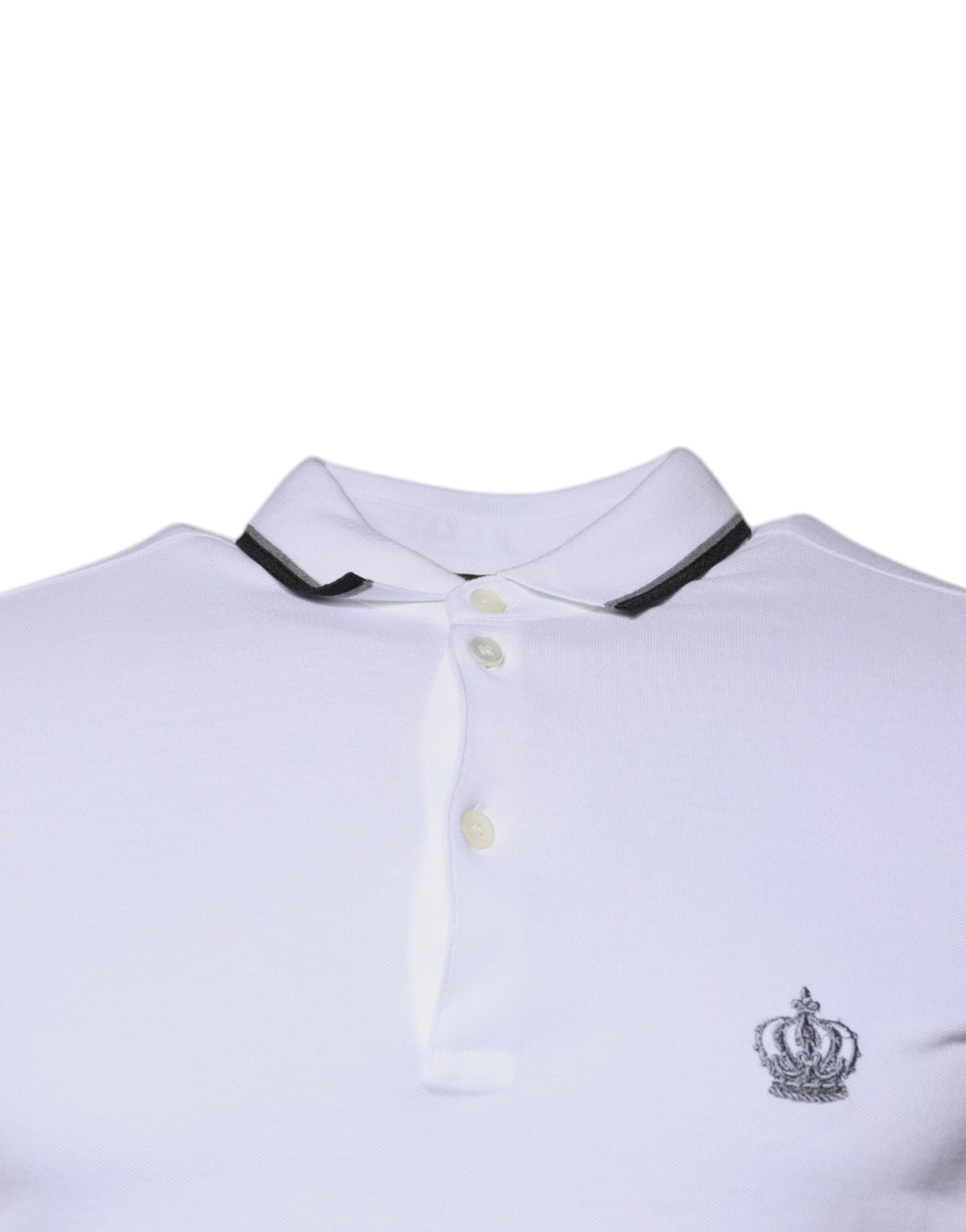 White Cotton Crown Collared Polo T-shirt - ventzia
