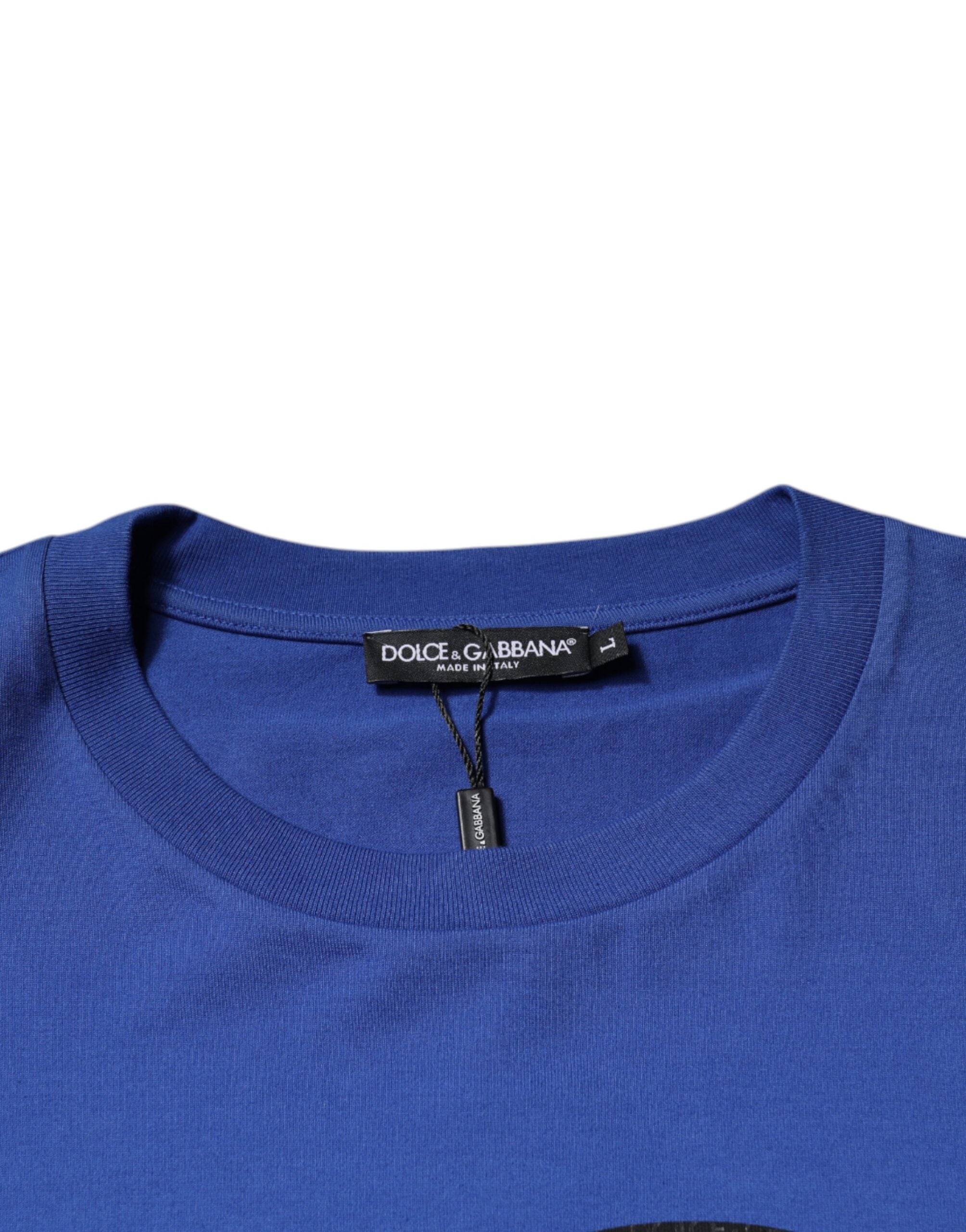 Blue Logo Print Cotton Men Crew Neck T-shirt - ventzia