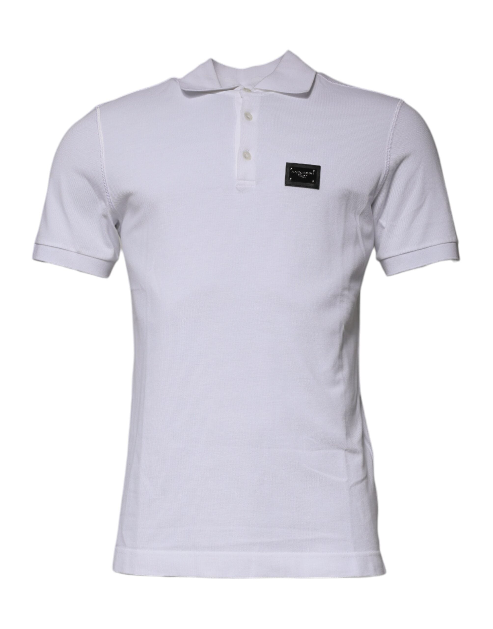 White Cotton Logo Plaque Collared Polo T-shirt - ventzia