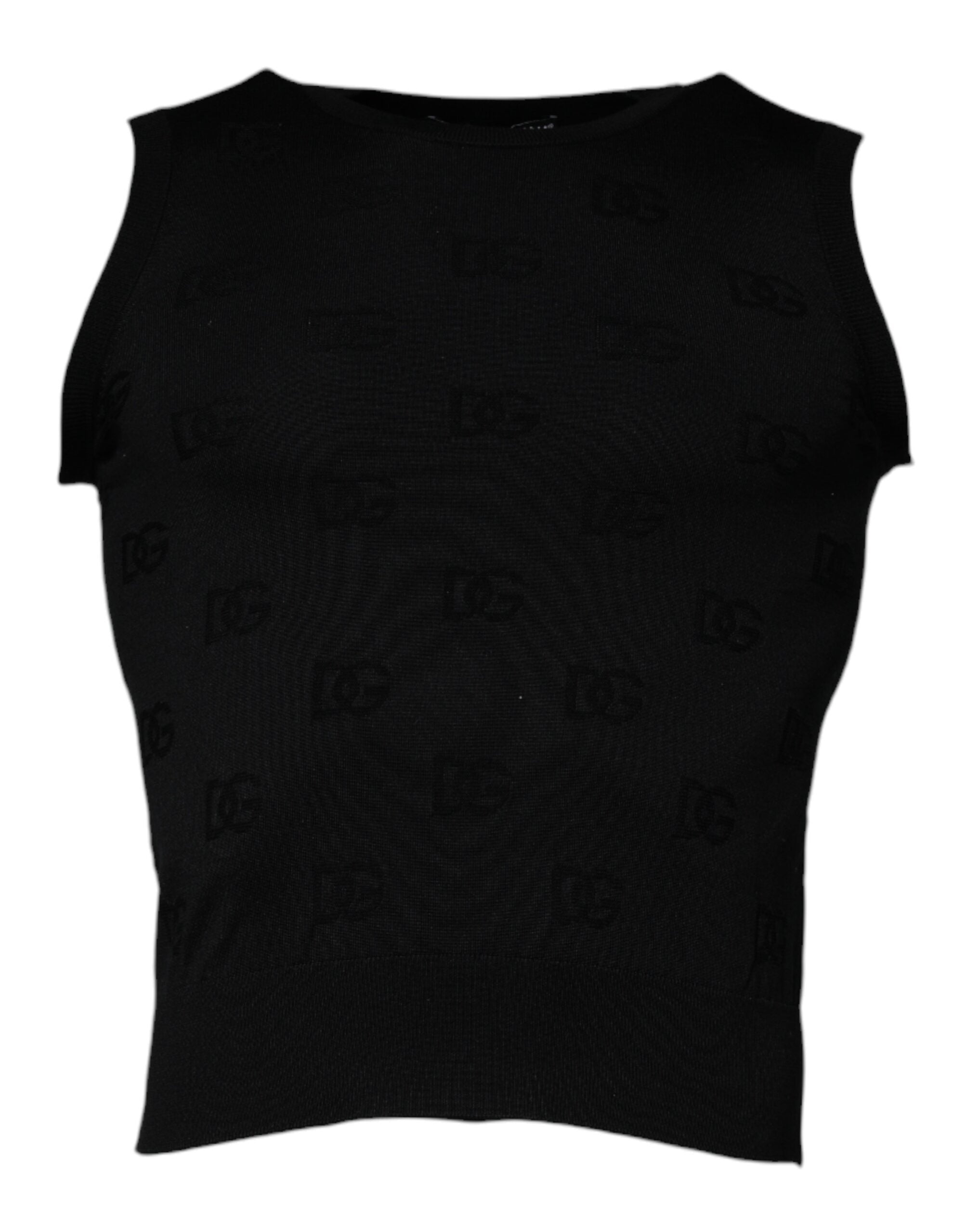 Black Silk Round Neck Sleeveless T-shirt - ventzia