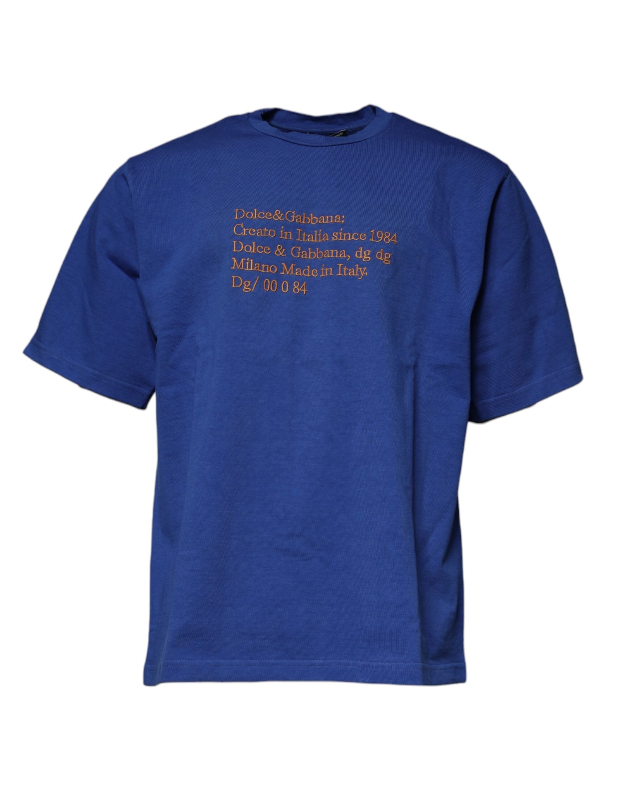 Blue Graphic Print Cotton Crew Neck T-shirt - ventzia