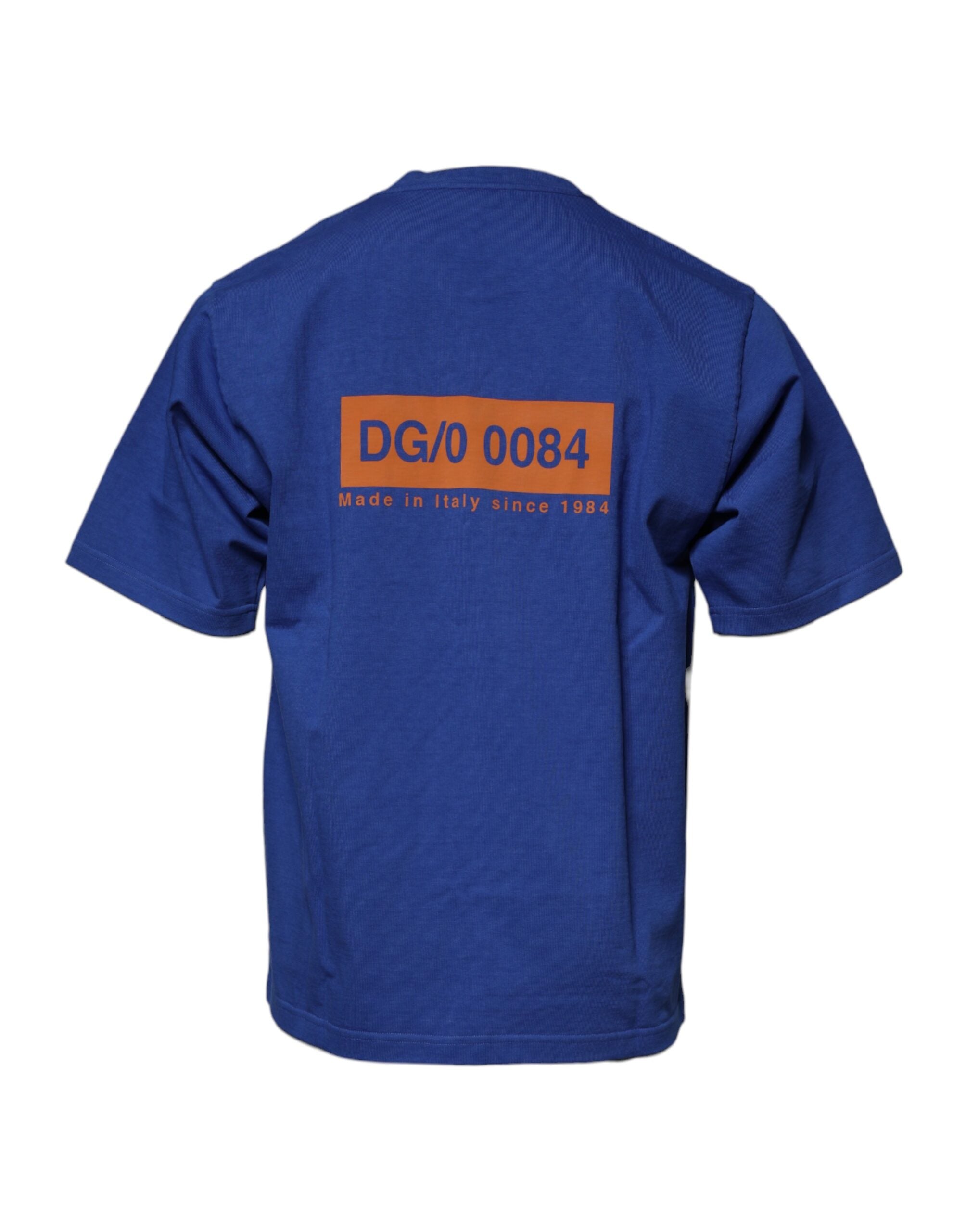 Blue Graphic Print Cotton Crew Neck T-shirt - ventzia