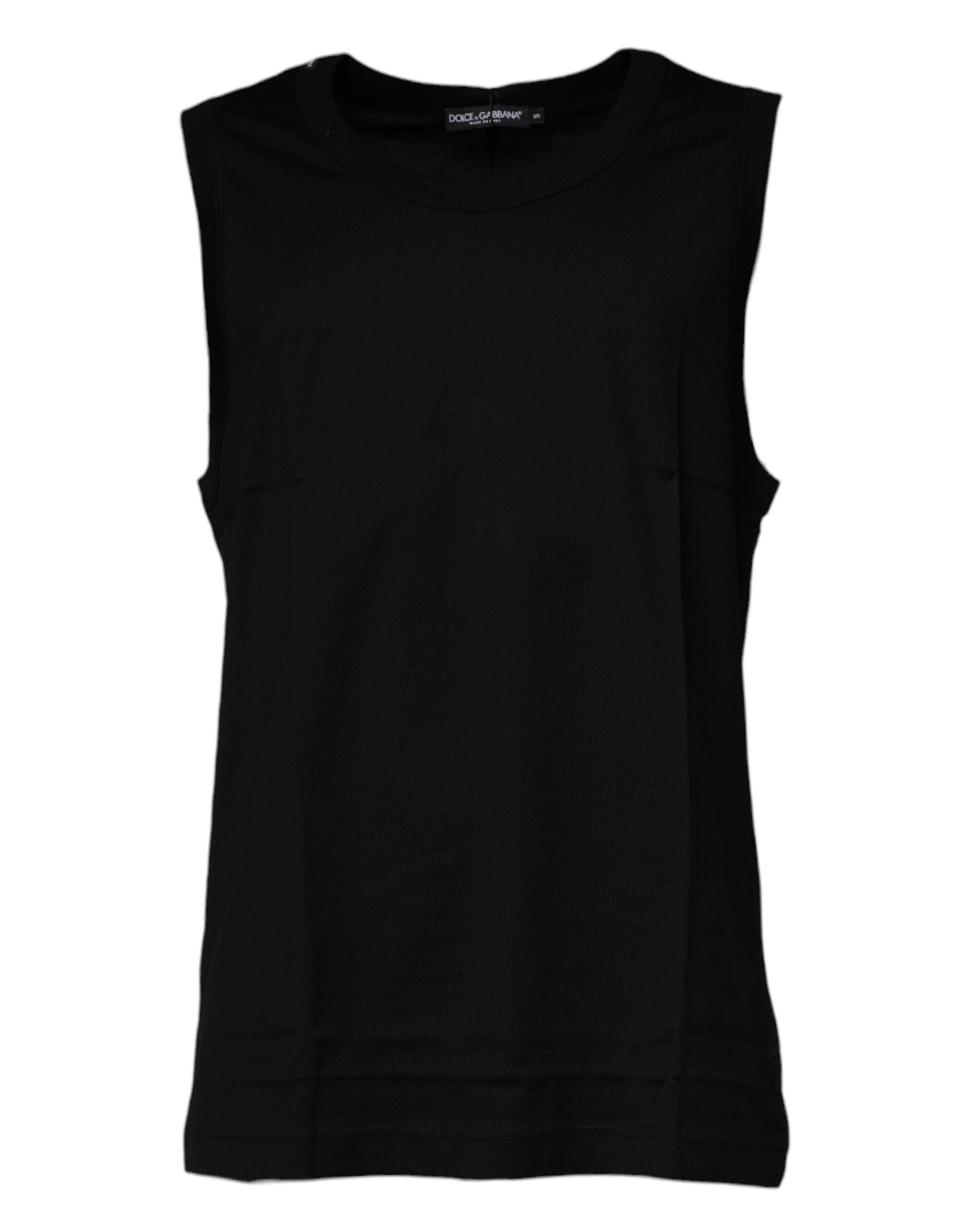 Black Cotton Round Neck Sleeveless T-shirt - ventzia