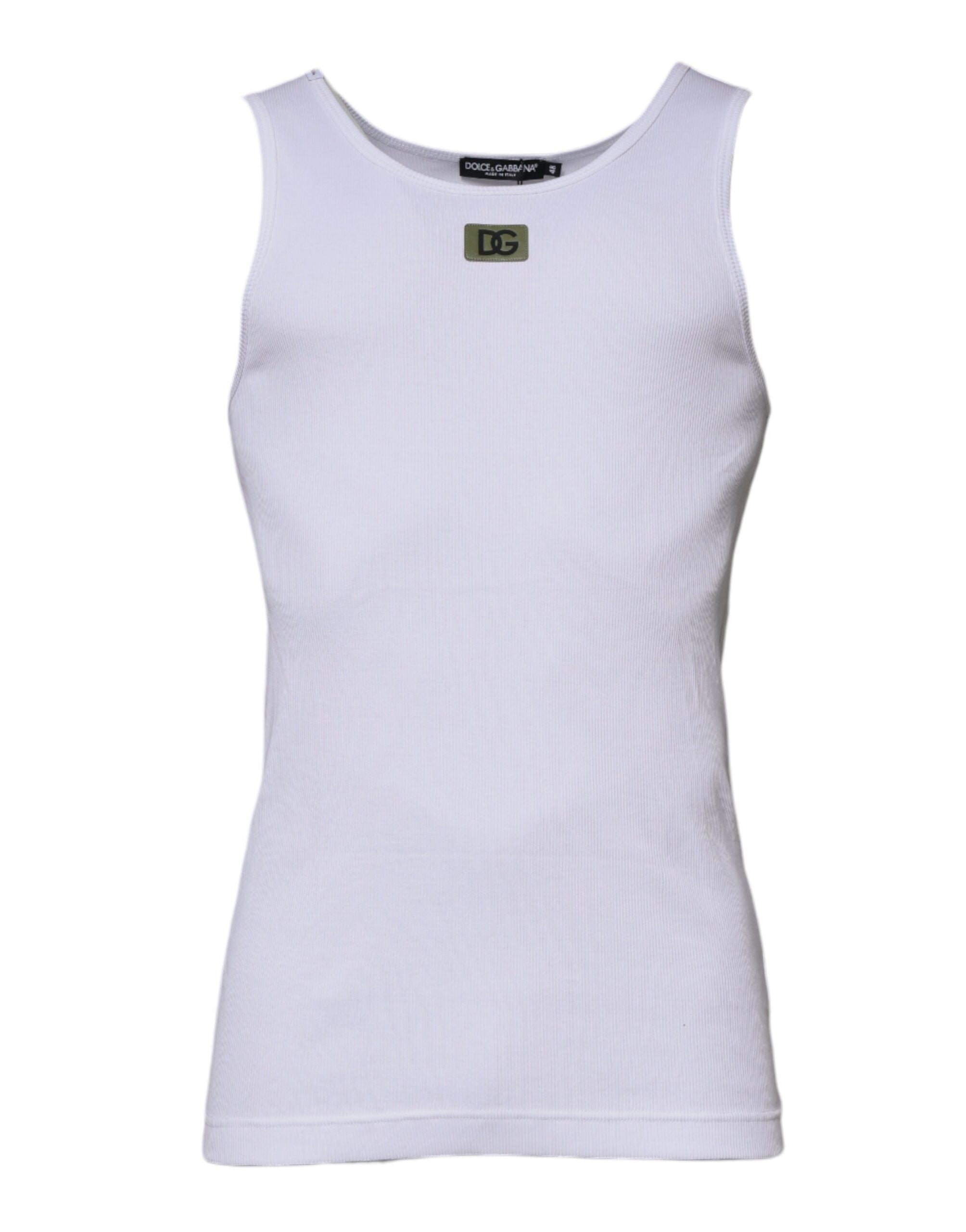 White Cotton Round Neck Sleeveless T-shirt - ventzia