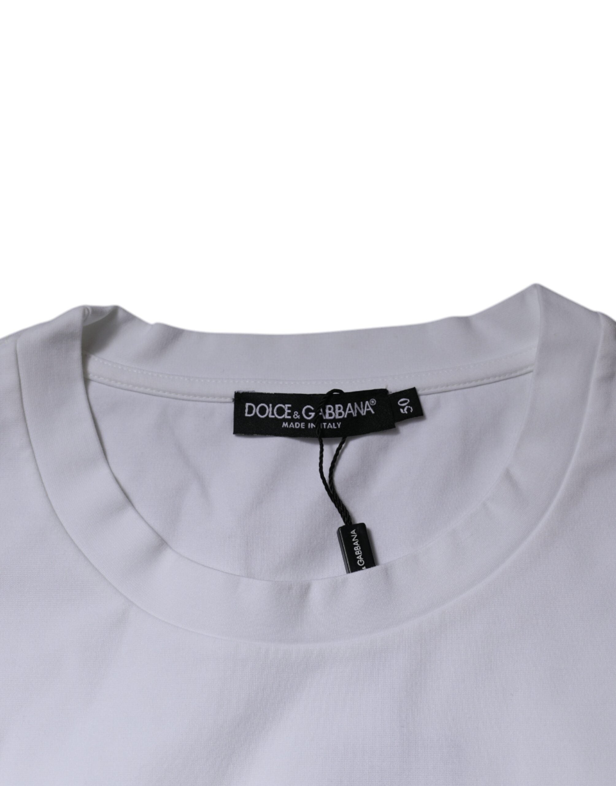 White DG Logo Cotton Crew Neck T-shirt - ventzia