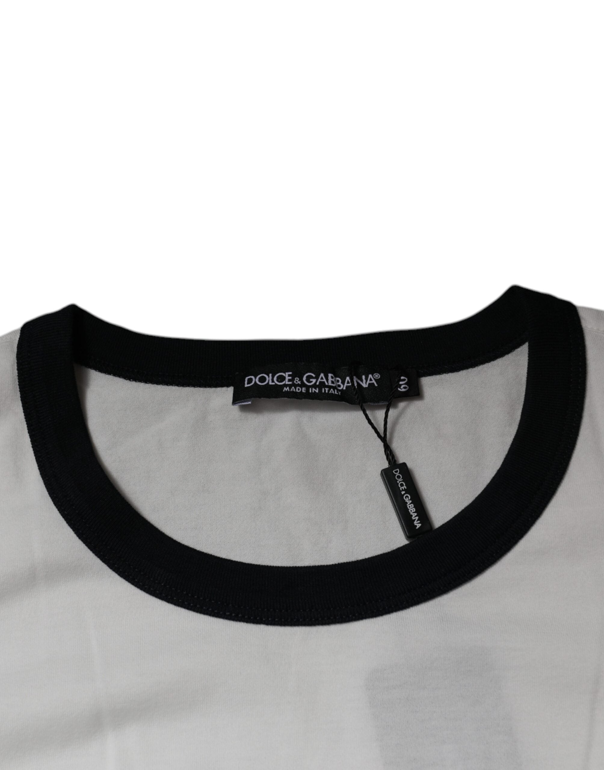 White Graphic Print Cotton Crew Neck T-shirt - ventzia