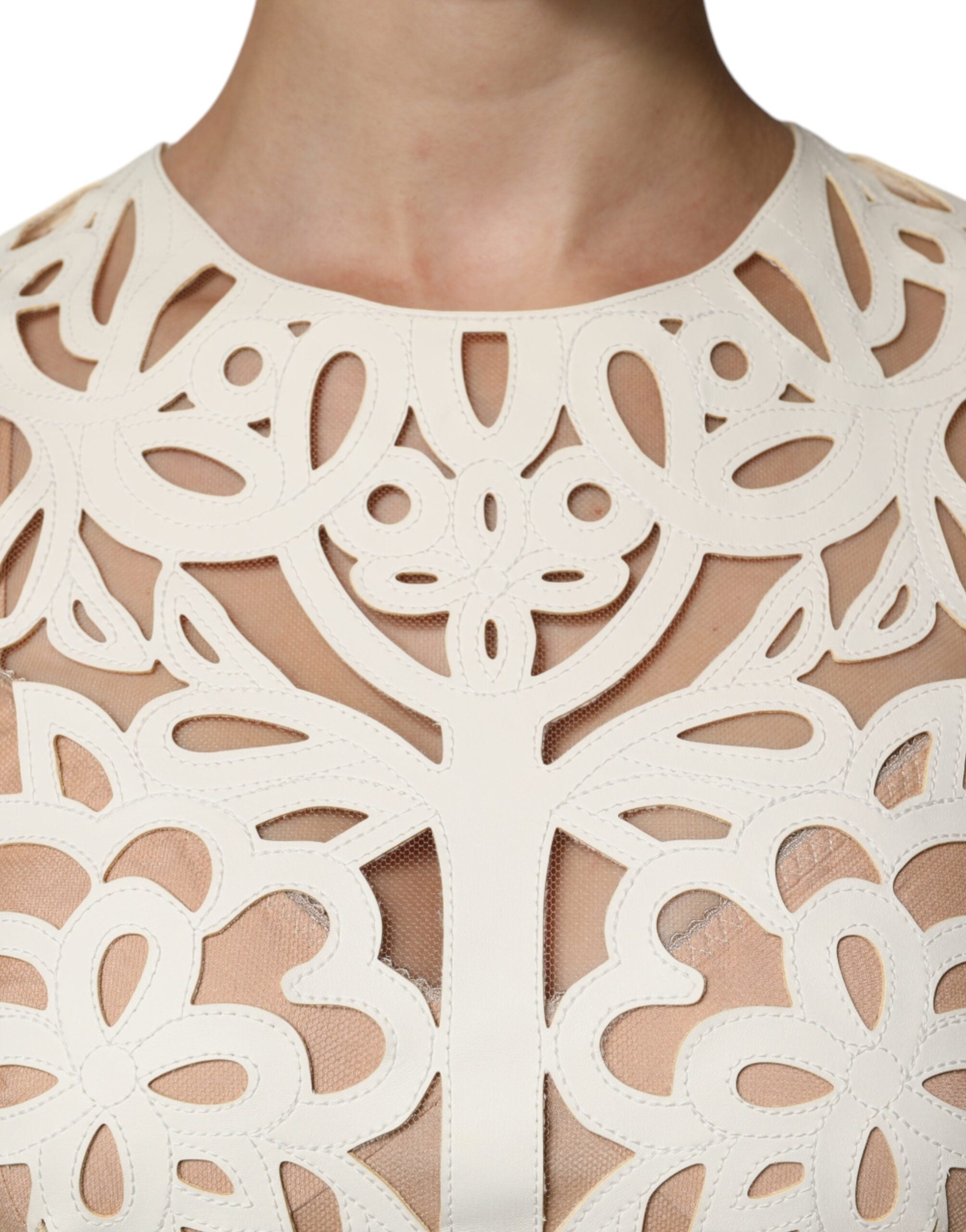 White Cut Out Leather Sleeveless Midi Dress - ventzia