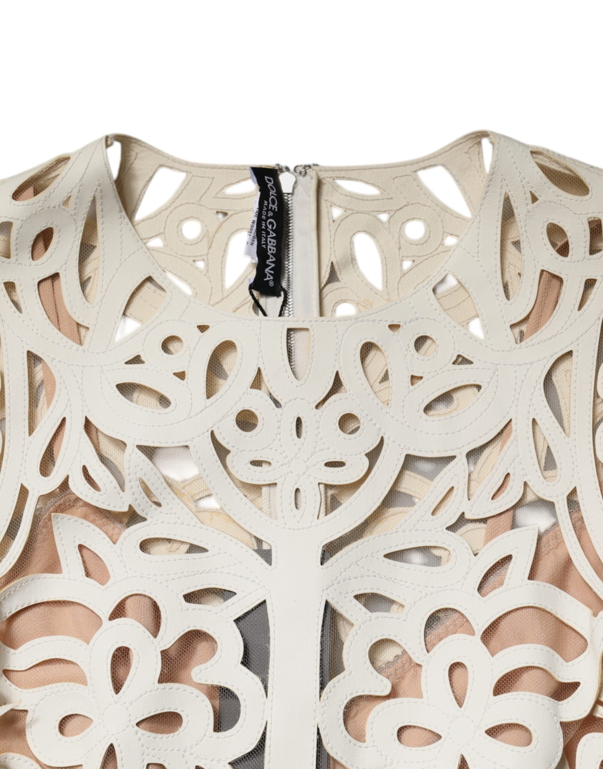 White Cut Out Leather Sleeveless Midi Dress - ventzia