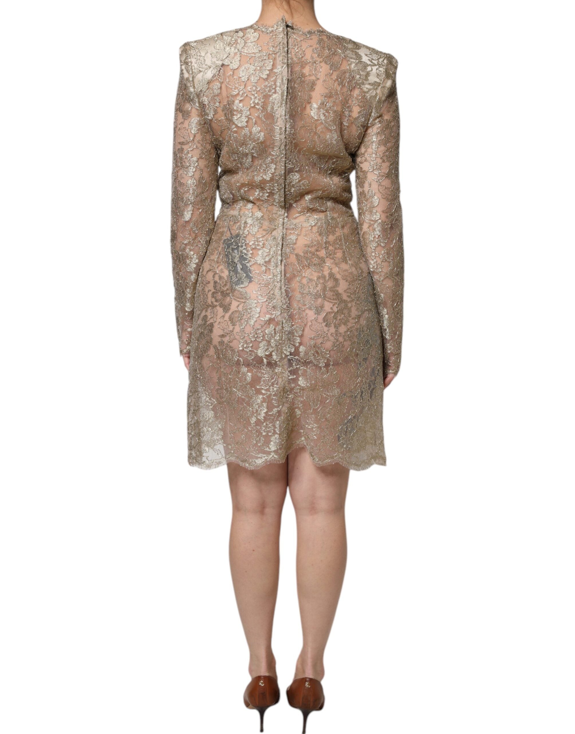 Gold Floral Lace A-line Sheath Mini Dress - ventzia