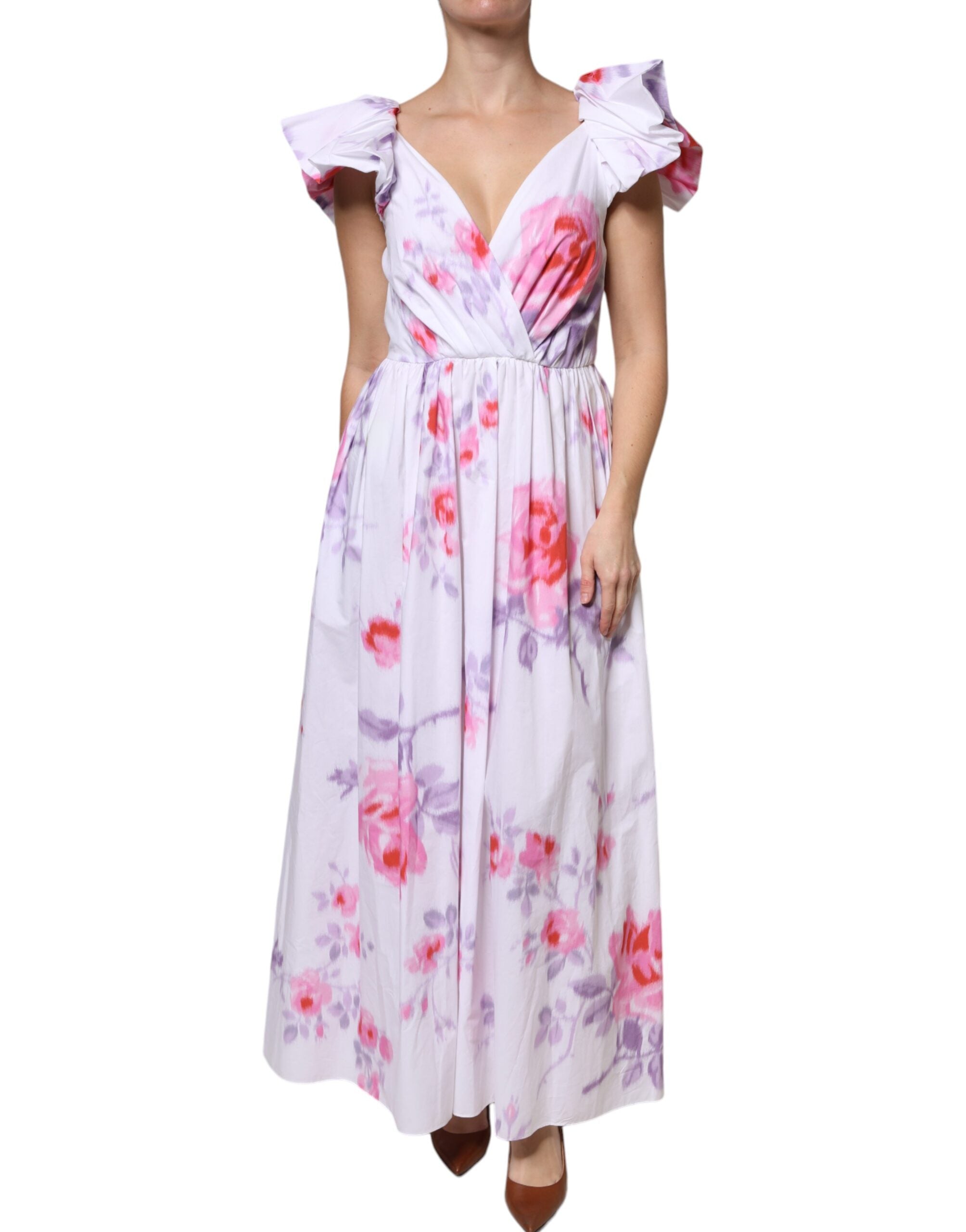 White Floral Cotton Maxi Dress - ventzia