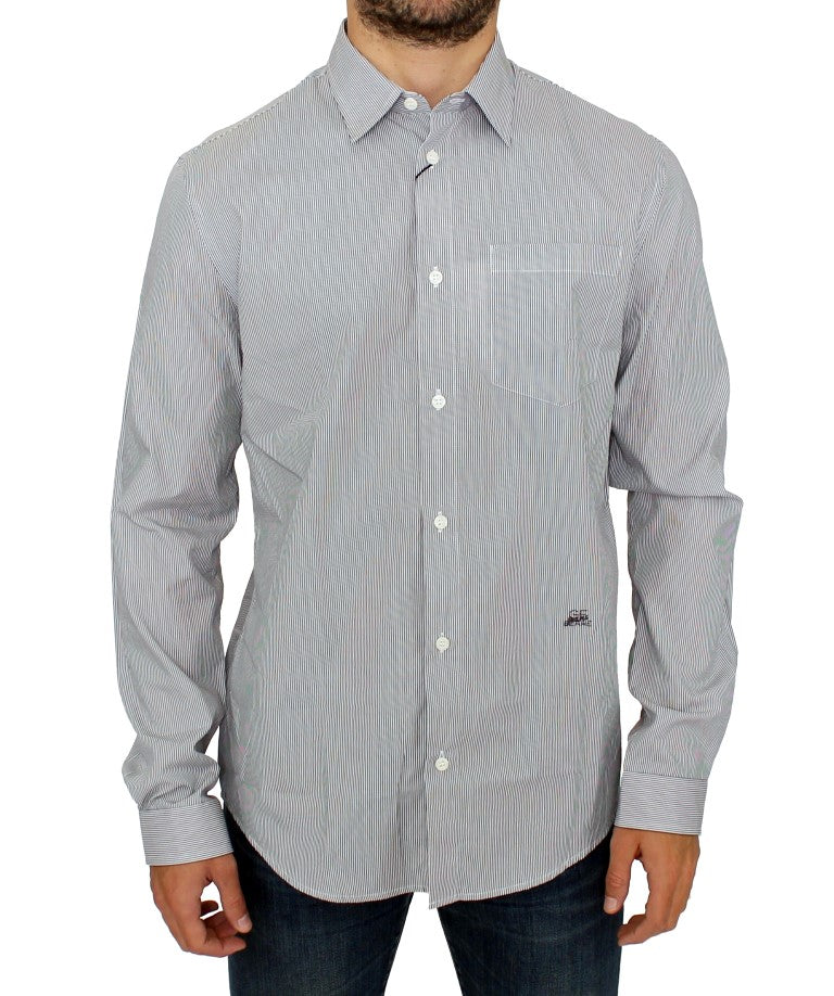 Chic Gray Striped Cotton Casual Shirt - ventzia