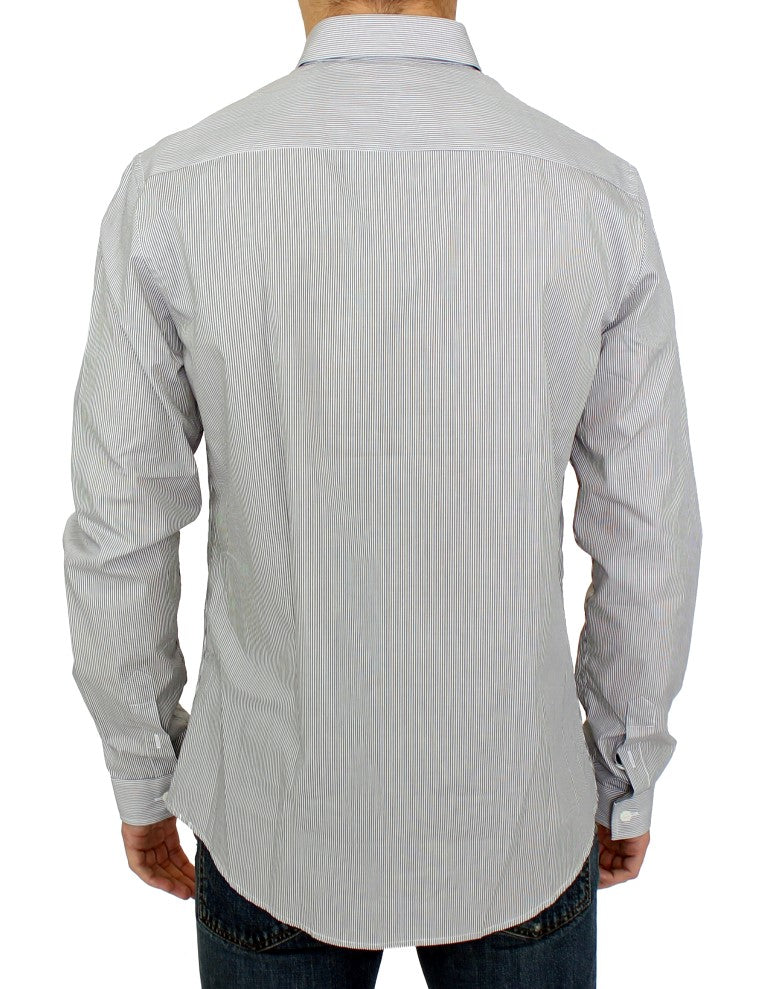 Chic Gray Striped Cotton Casual Shirt - ventzia