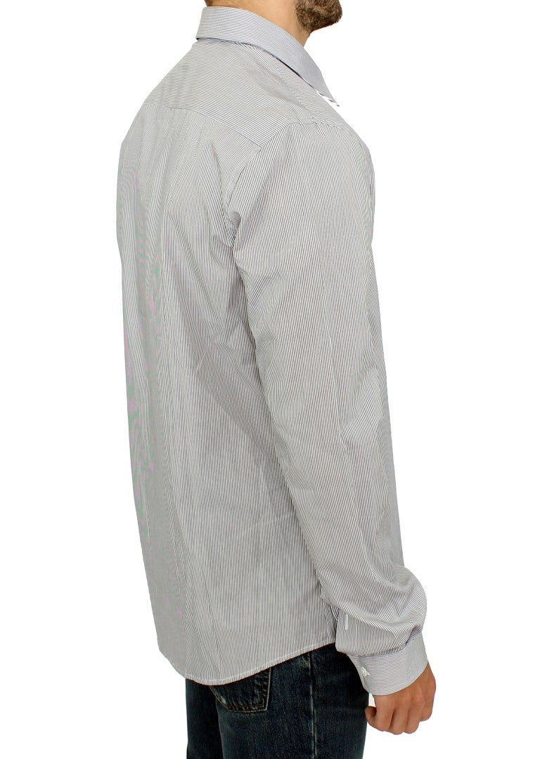 Chic Gray Striped Cotton Casual Shirt - ventzia