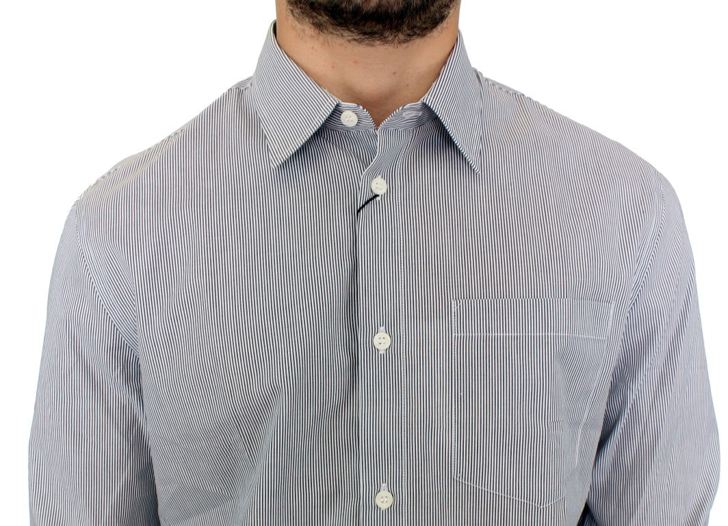 Chic Gray Striped Cotton Casual Shirt - ventzia