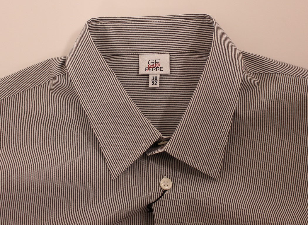 Chic Gray Striped Cotton Casual Shirt - ventzia