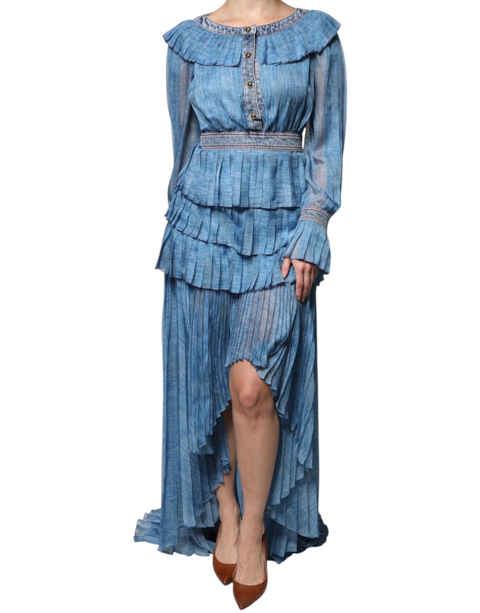 Blue Layered Long Sleeve Dress - ventzia
