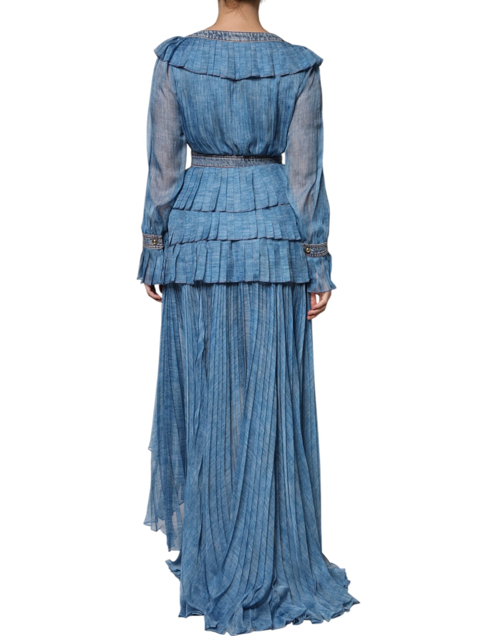 Blue Layered Long Sleeve Dress - ventzia