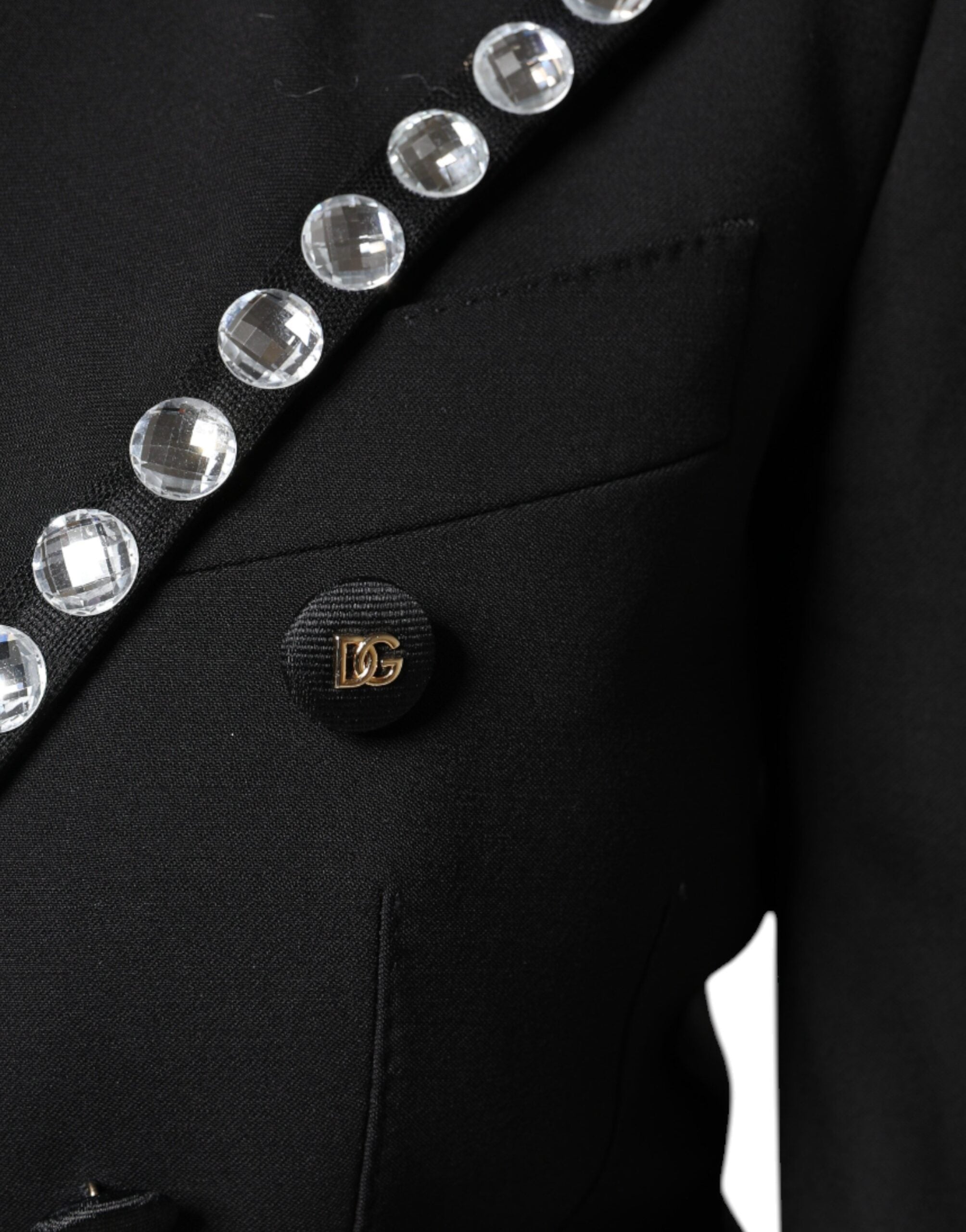 Black Crystal Double Breasted Blazer Jacket - ventzia