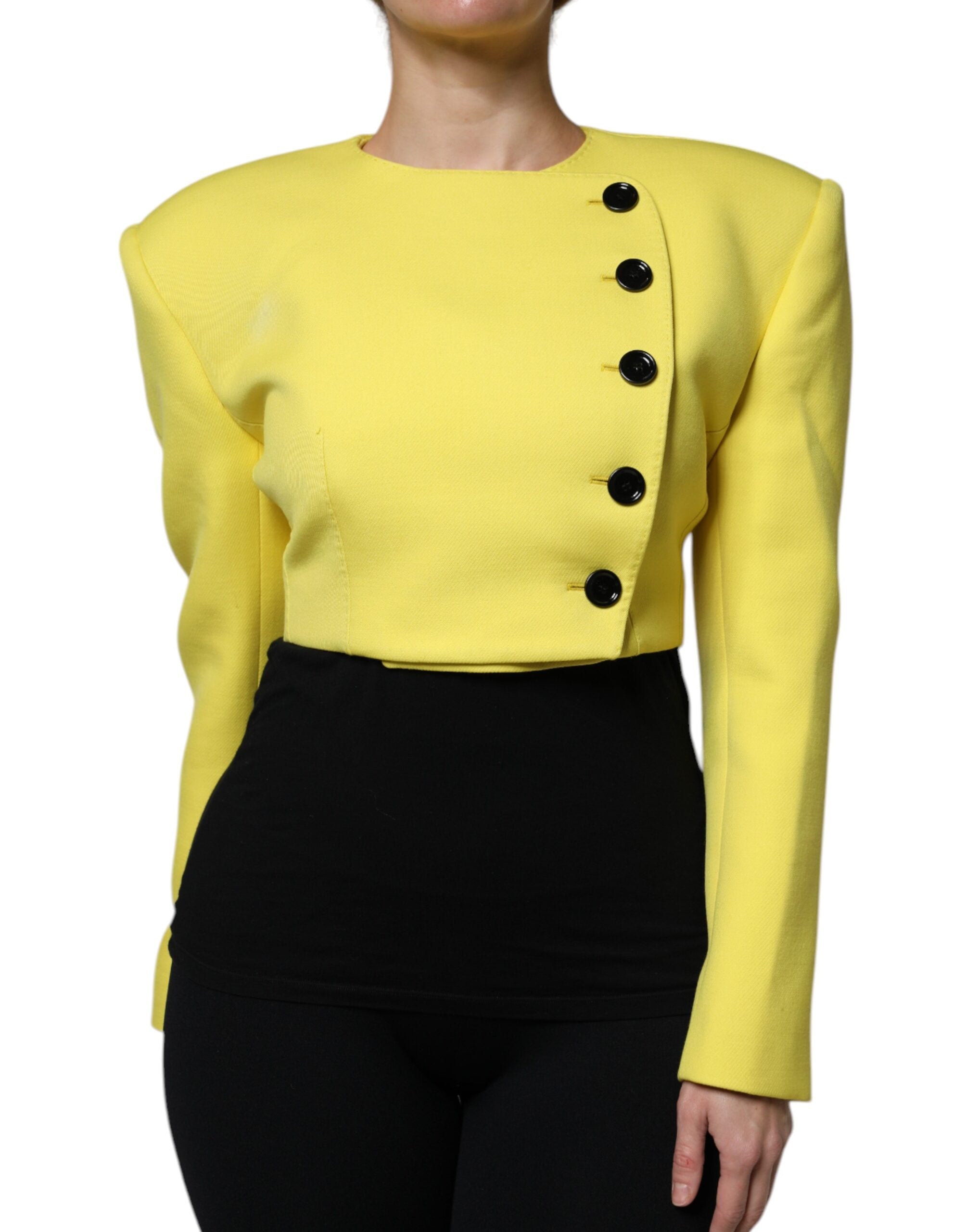 Lemon Yellow Wool Long Sleeves Cropped Coat Jacket - ventzia