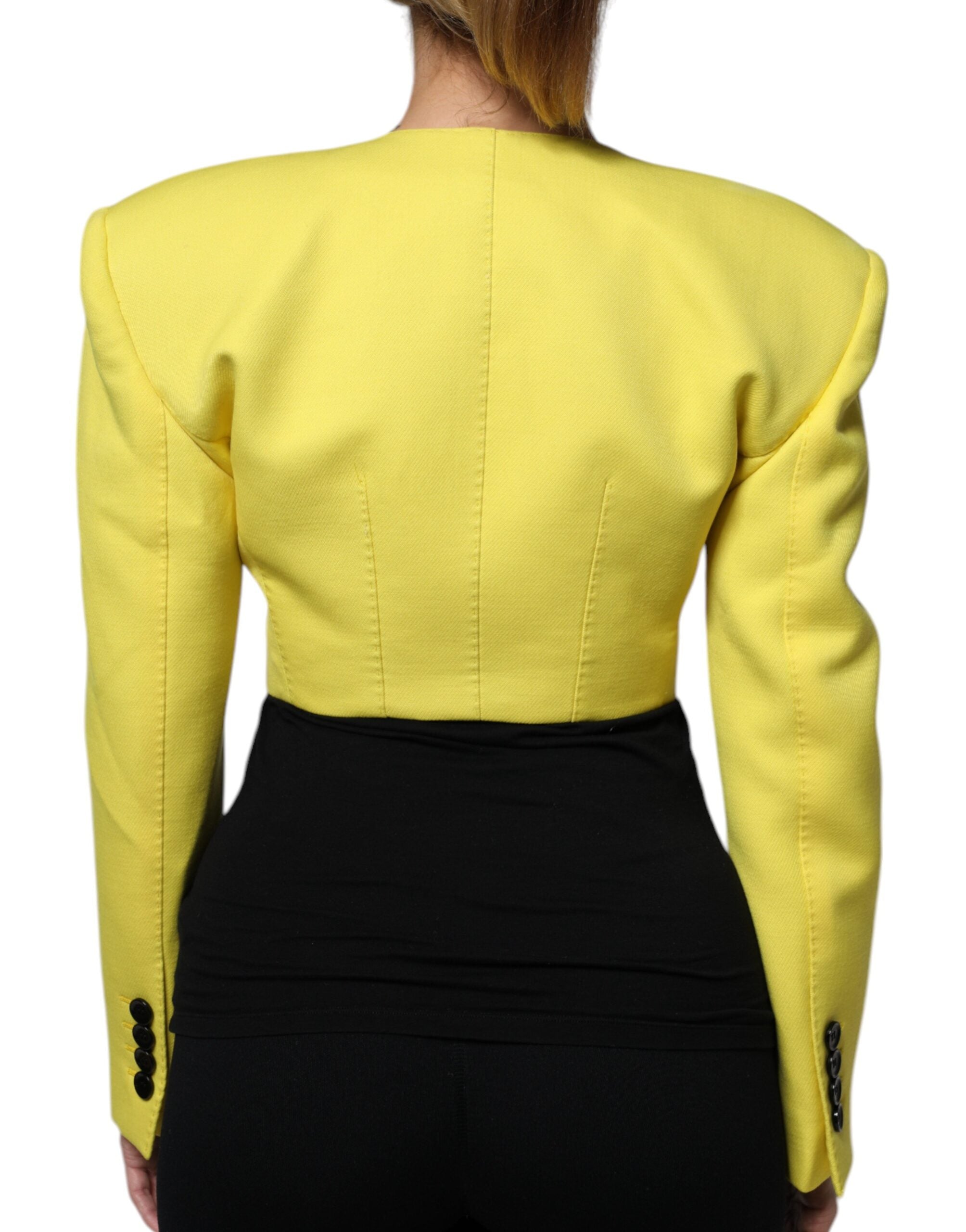 Lemon Yellow Wool Long Sleeves Cropped Coat Jacket - ventzia