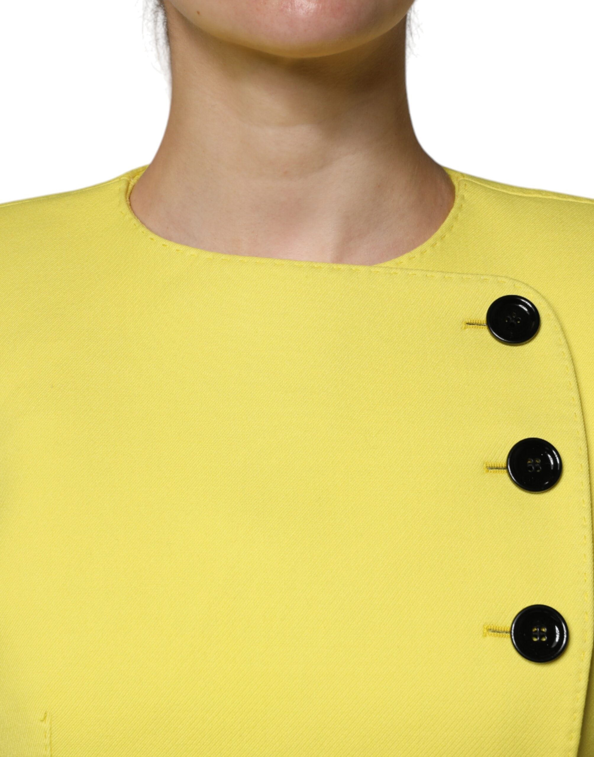 Lemon Yellow Wool Long Sleeves Cropped Coat Jacket - ventzia