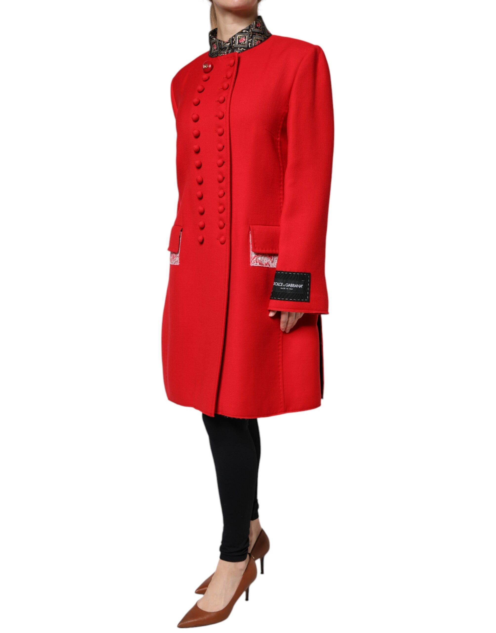 Red Jacquard Wool Women Trenchcoat Jacket - ventzia
