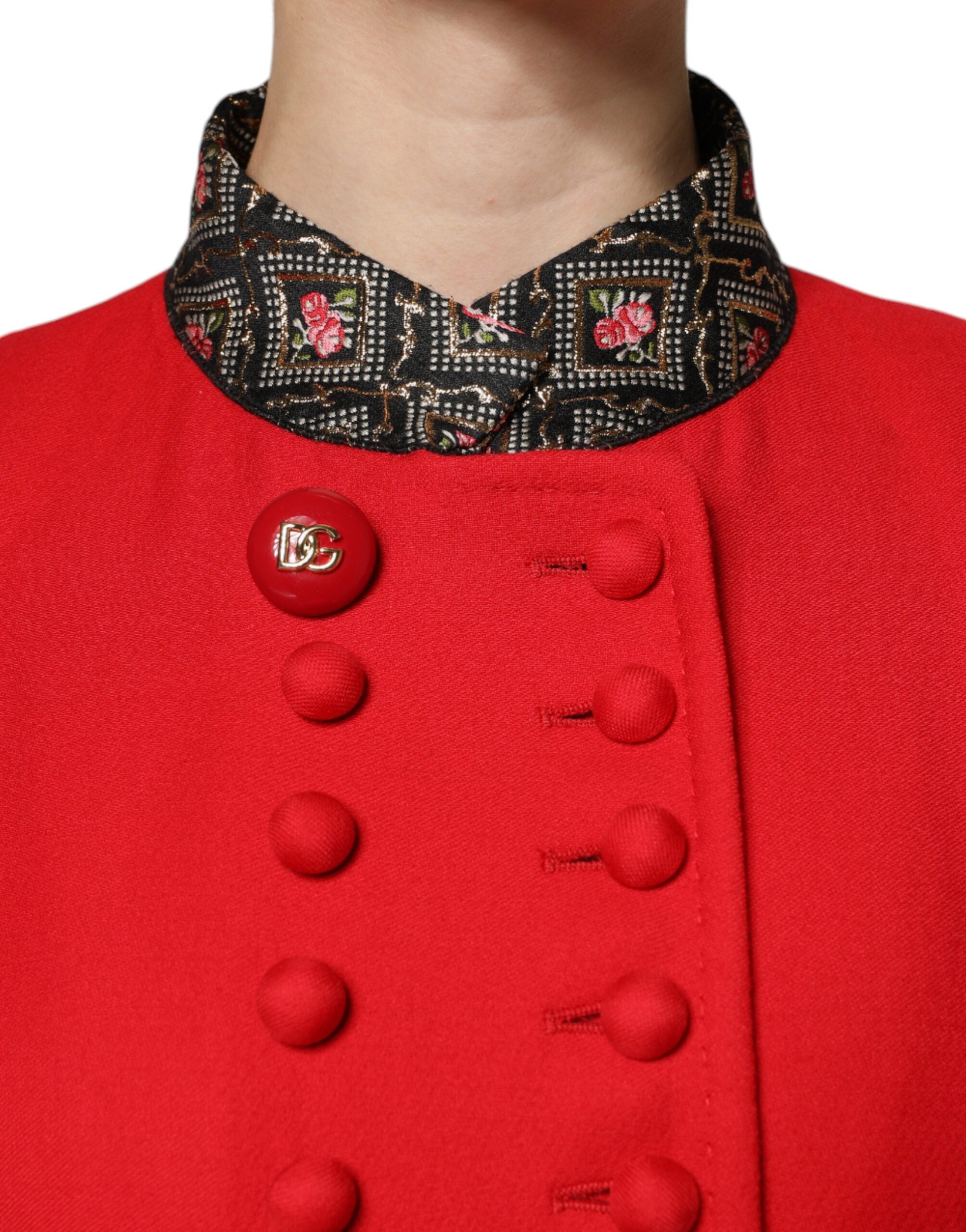 Red Jacquard Wool Women Trenchcoat Jacket - ventzia