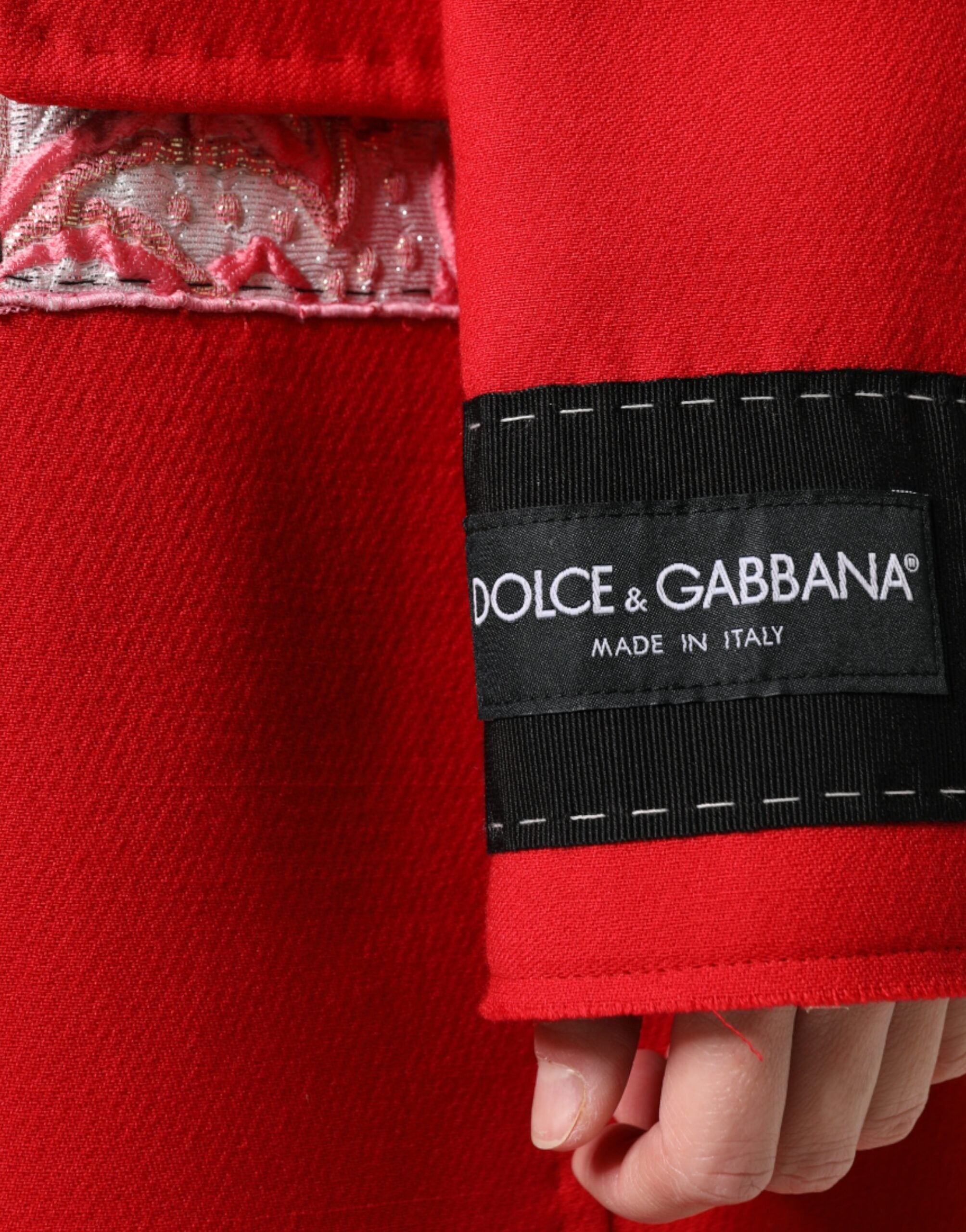 Red Jacquard Wool Women Trenchcoat Jacket - ventzia