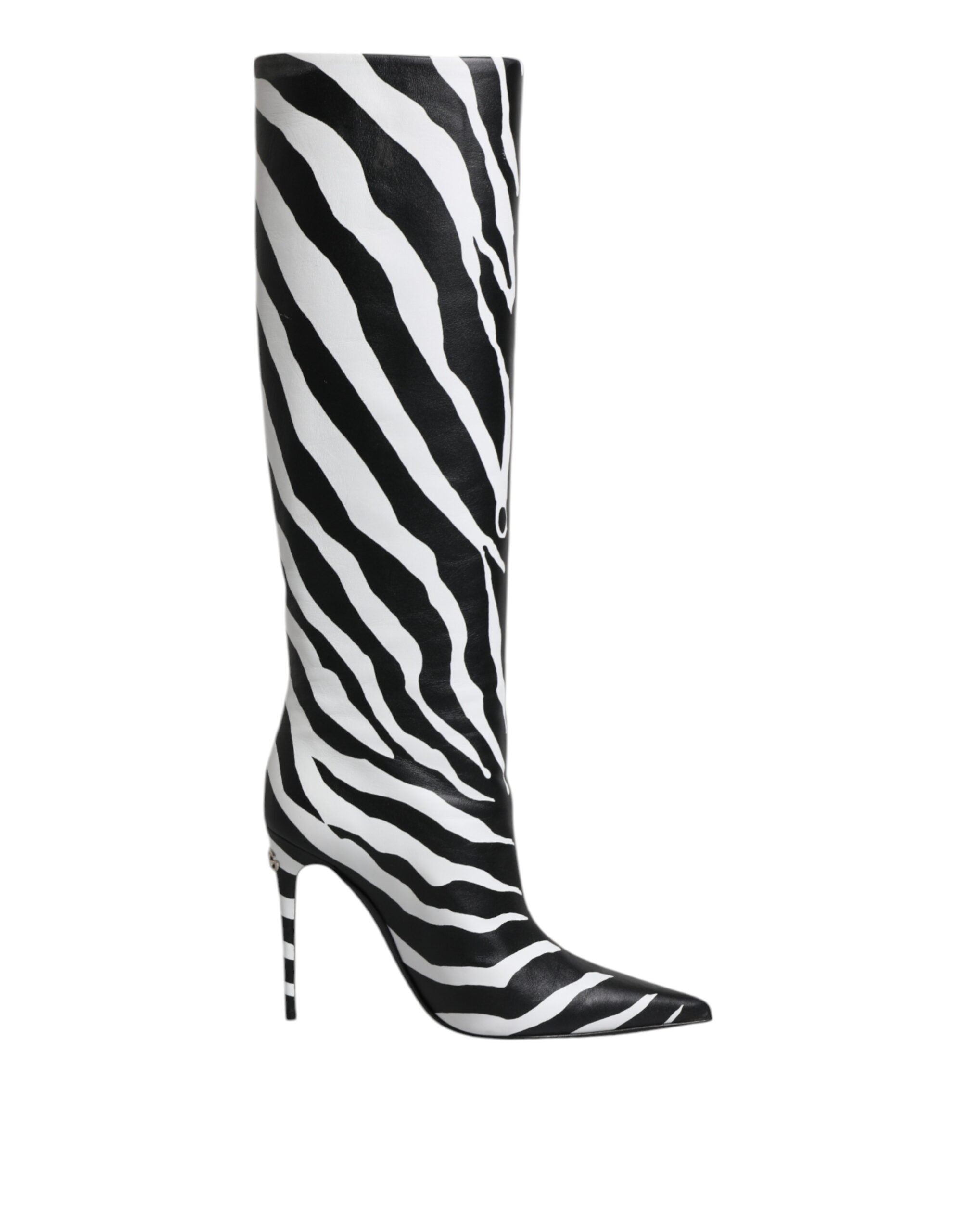 Black White Zebra Heels High Boots Shoes - ventzia