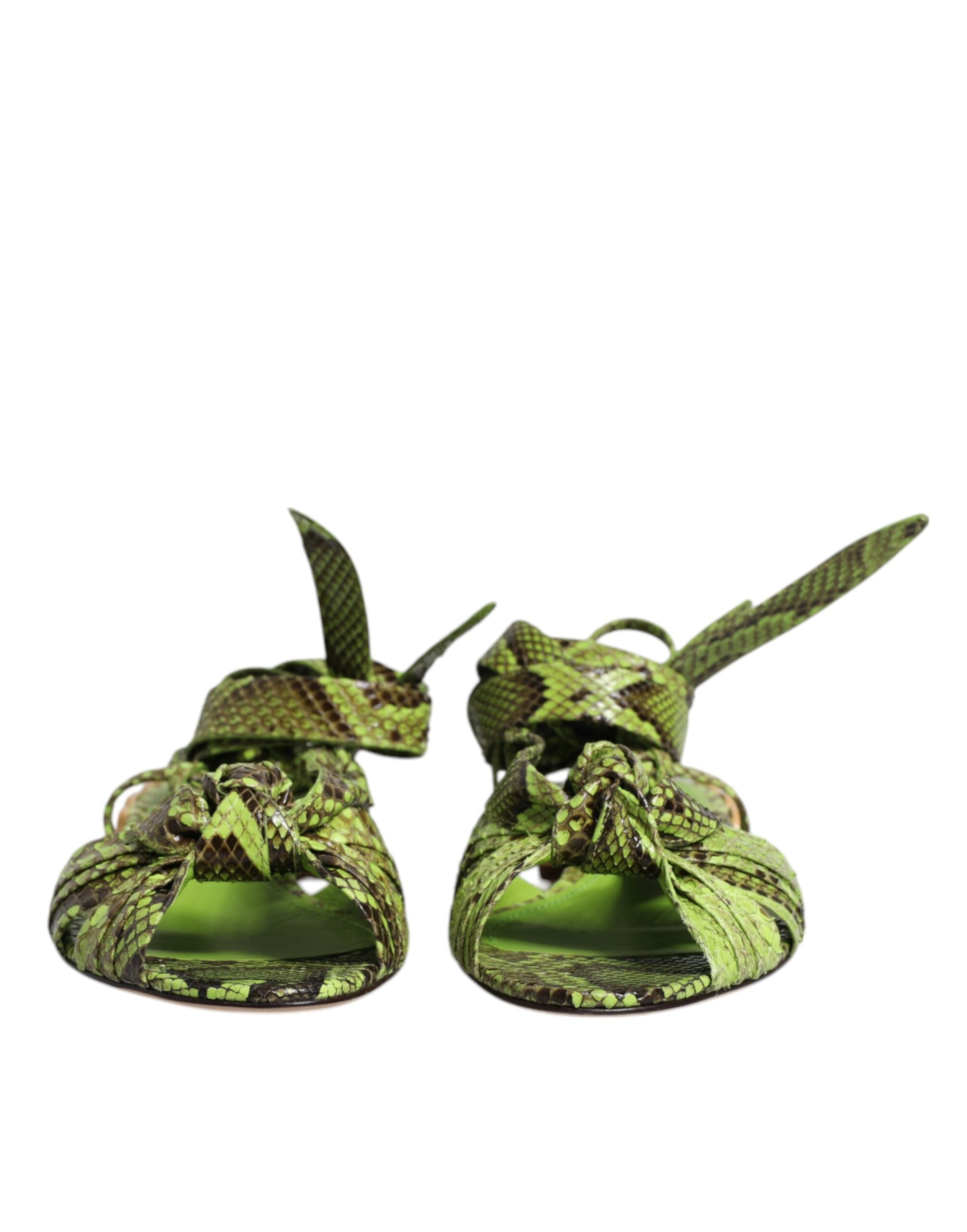 Green Animal Print Ankle Wrap Sandals Shoes - ventzia