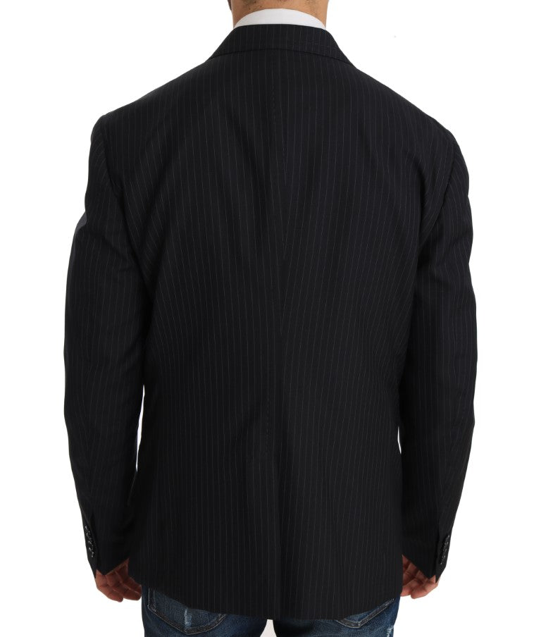 Elegant Slim Fit Striped Wool Silk Blazer - ventzia