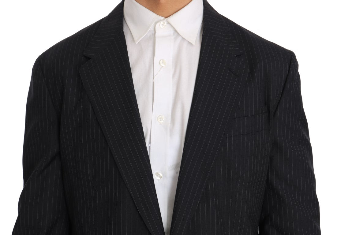 Elegant Slim Fit Striped Wool Silk Blazer - ventzia