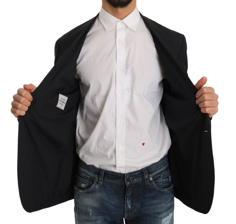 Elegant Slim Fit Striped Wool Silk Blazer - ventzia