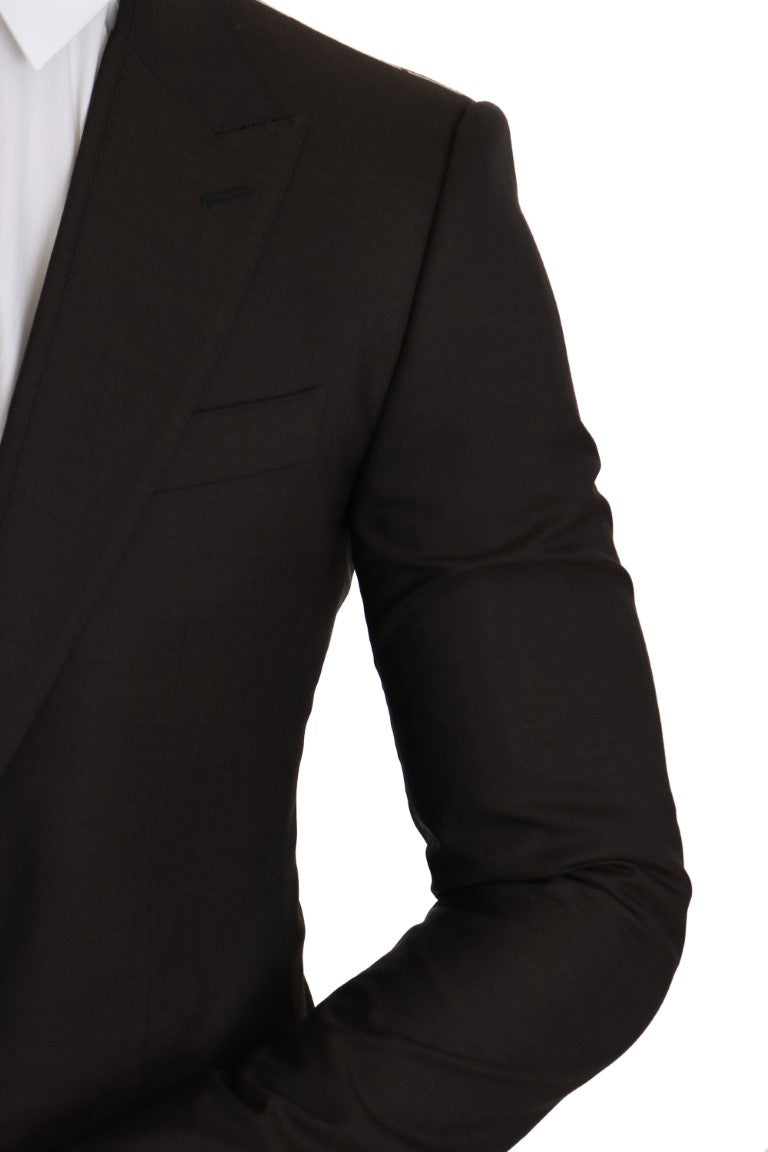 Sleek Slim Brown Virgin Wool Blazer Jacket - ventzia