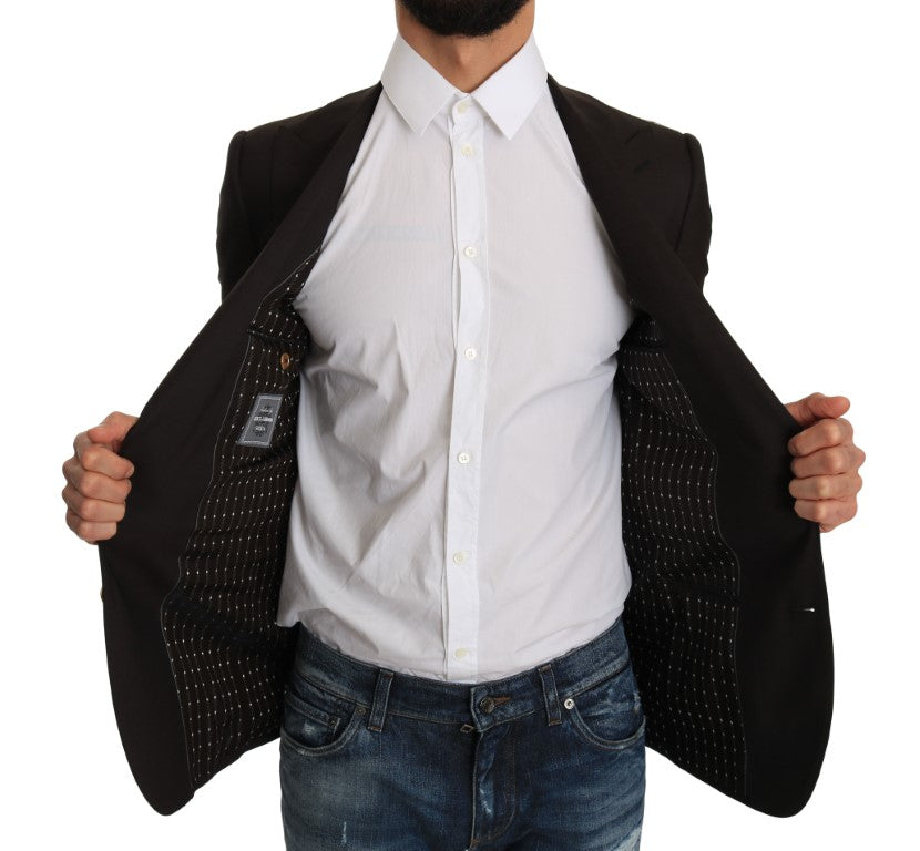 Sleek Slim Brown Virgin Wool Blazer Jacket - ventzia