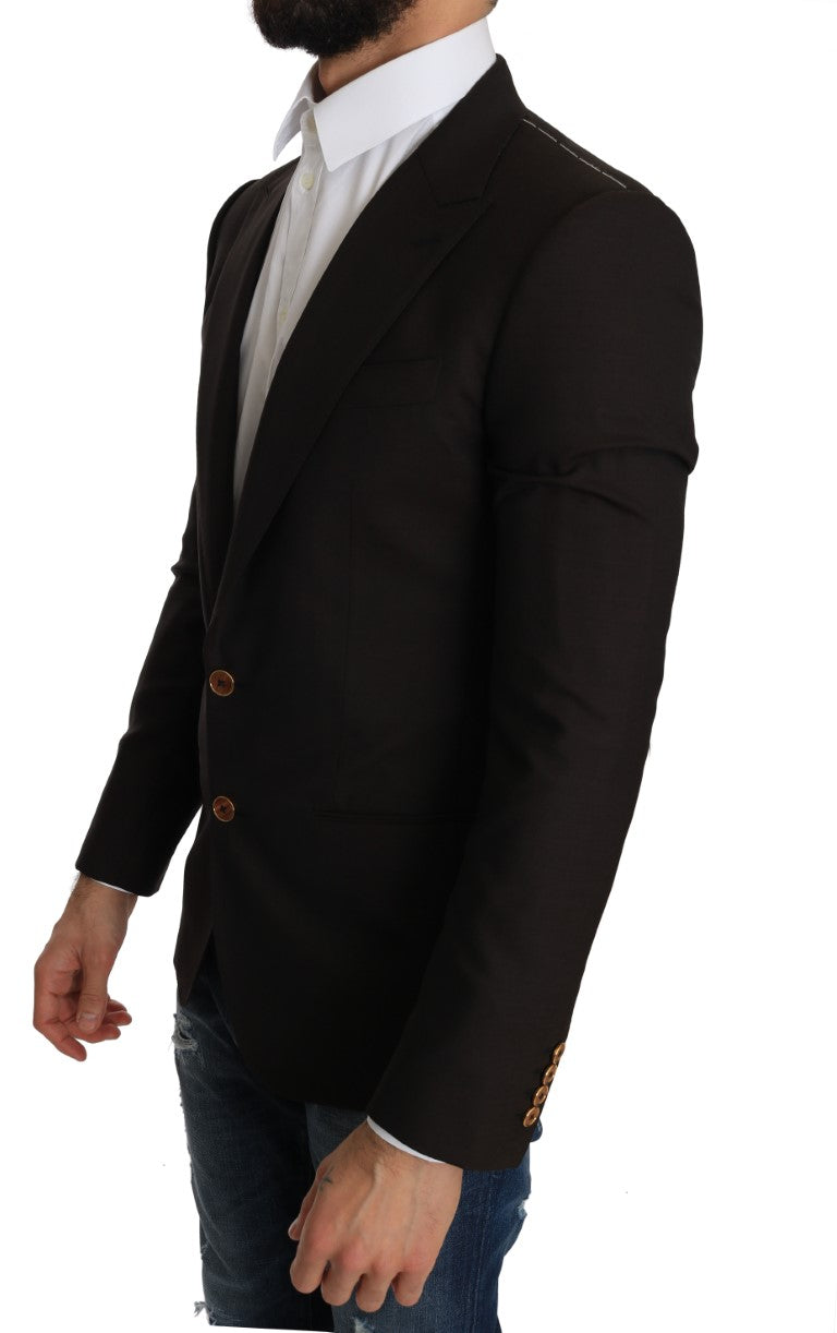 Sleek Slim Brown Virgin Wool Blazer Jacket - ventzia
